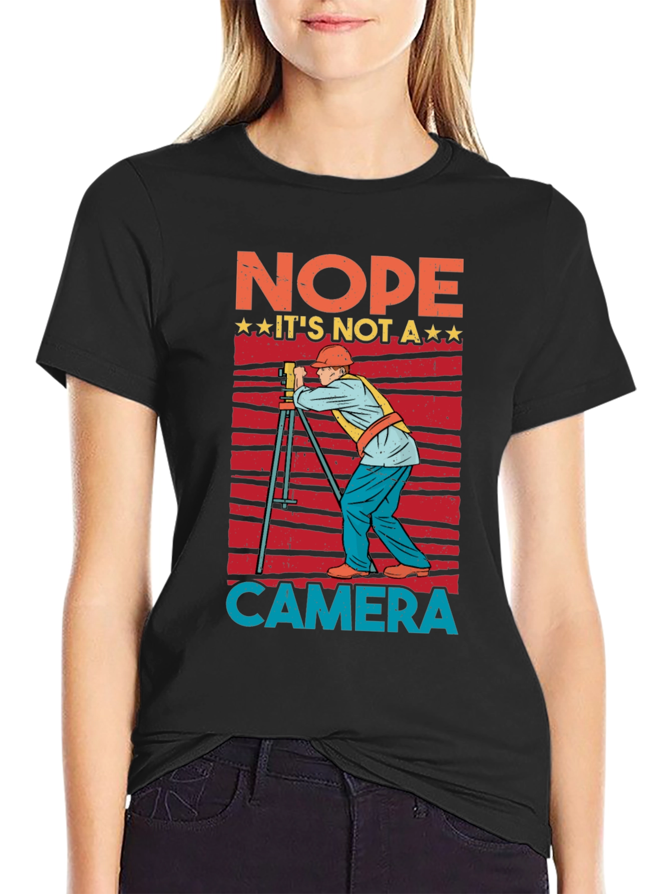Black Nope Not a Camera Surveyor T-Shirt view 2