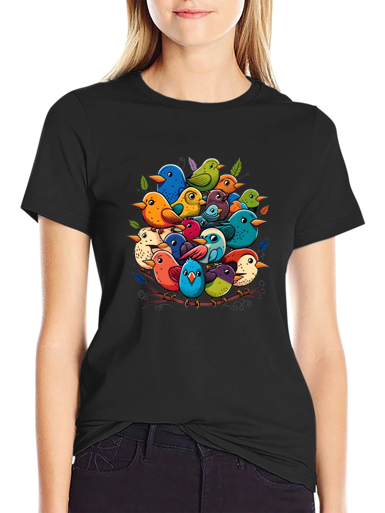 Black Colorful Birds Nest T-Shirt - Nature Lover's Tee view 2