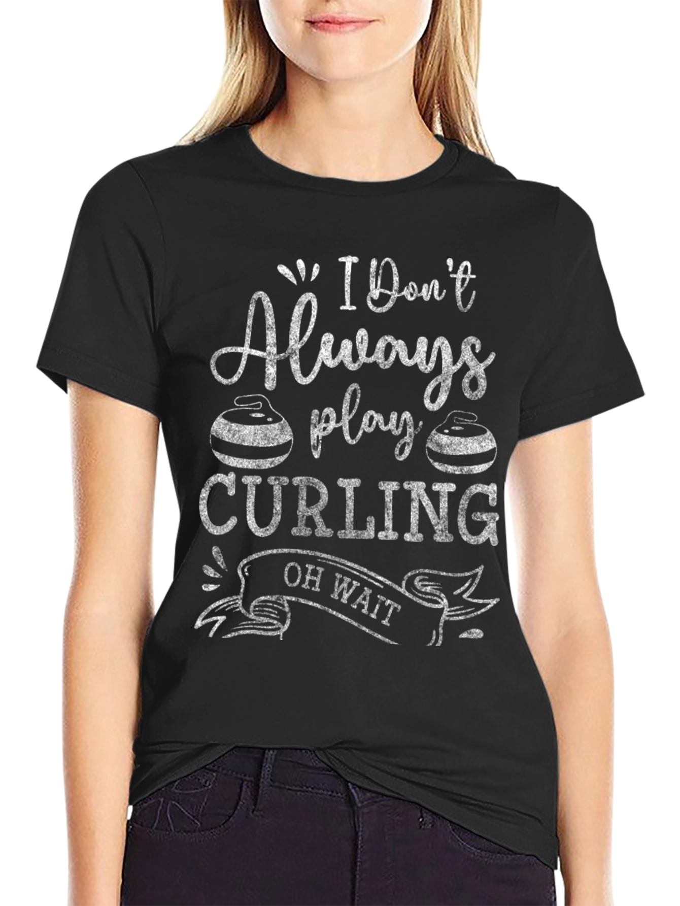 Black Funny Curling T-Shirt - I Don't Always Play Curling view 2
