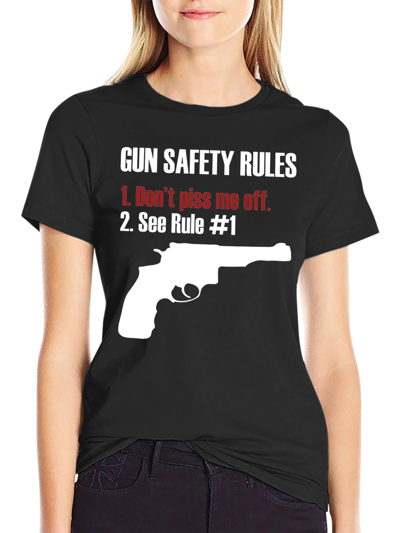 Black Gun Safety Rules Graphic T-Shirt view 2