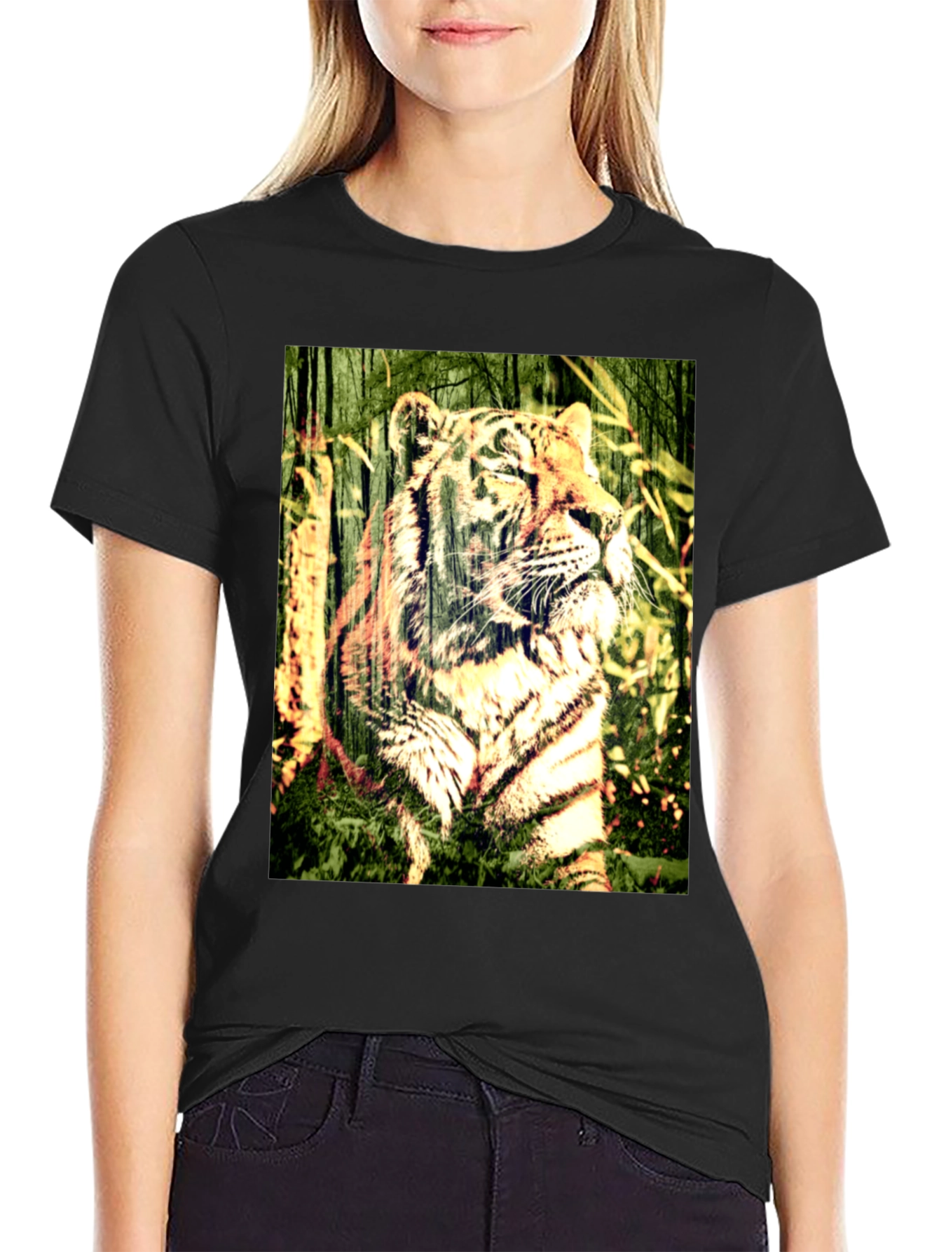 Black Tiger Graphic Black T-Shirt view 2