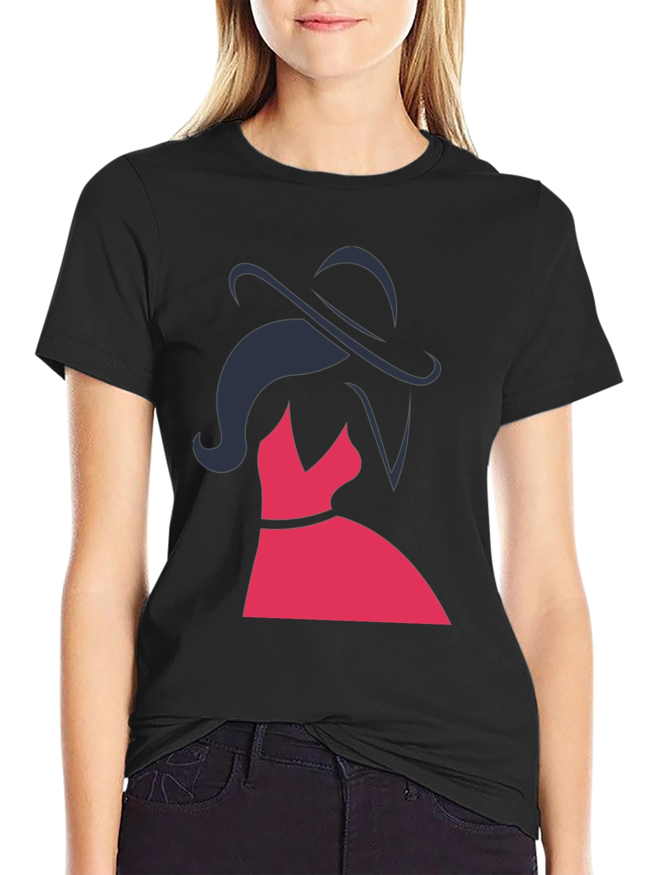 Black Elegant Woman Graphic Tee - Stylish Fashion Top view 2