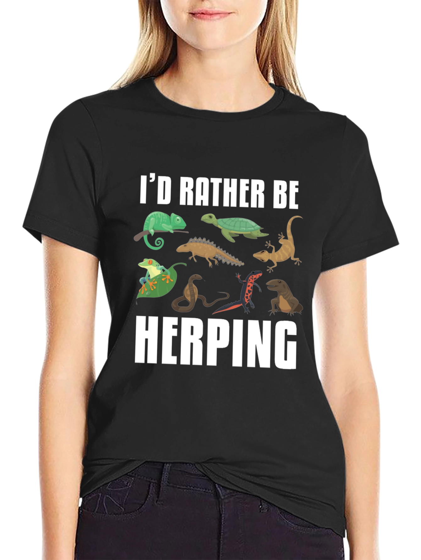 Black Herping Reptile T-Shirt - I'd Rather Be Herping view 2