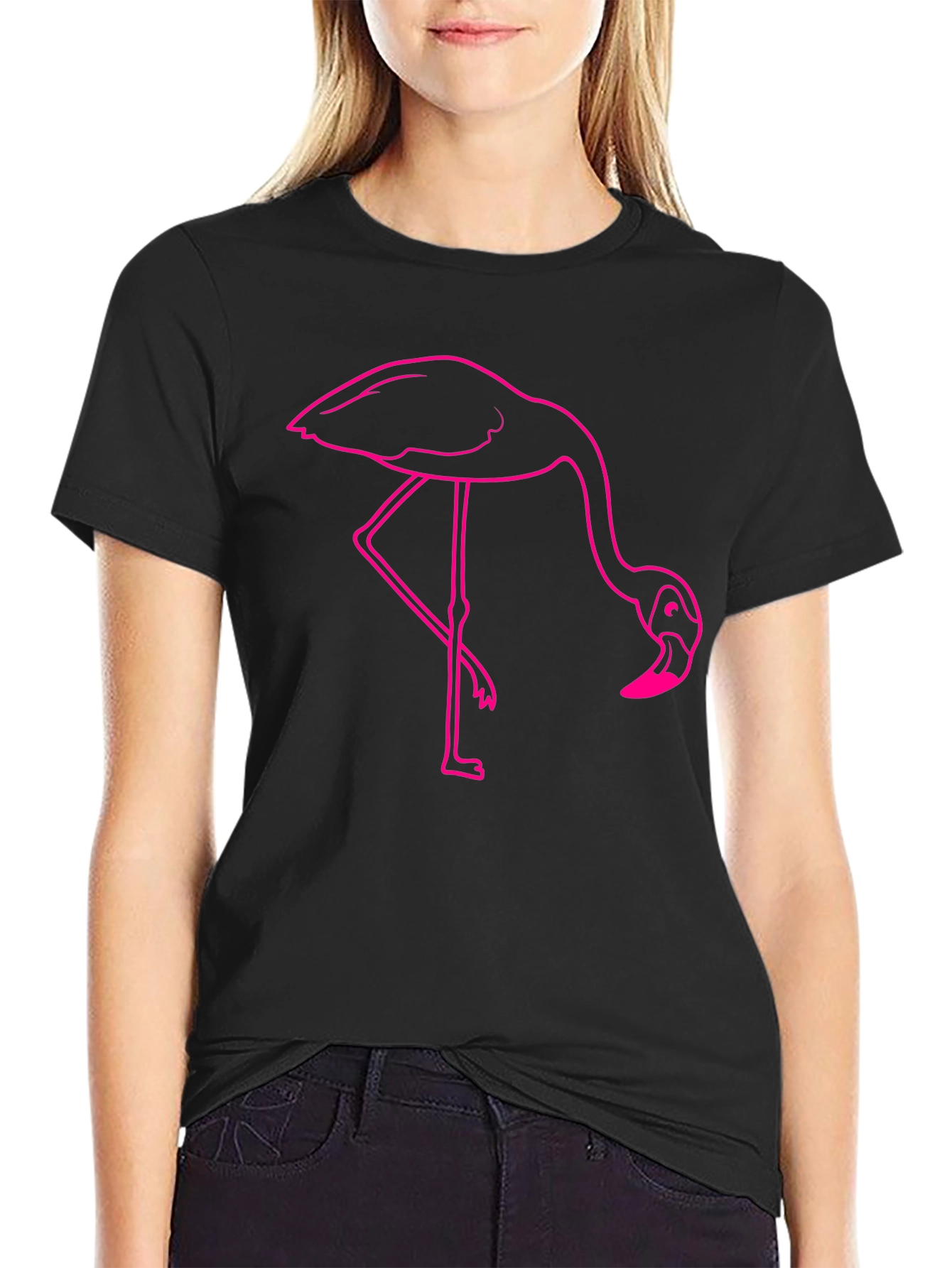 Black Flamingo Graphic Tee - Casual Black T-Shirt view 2