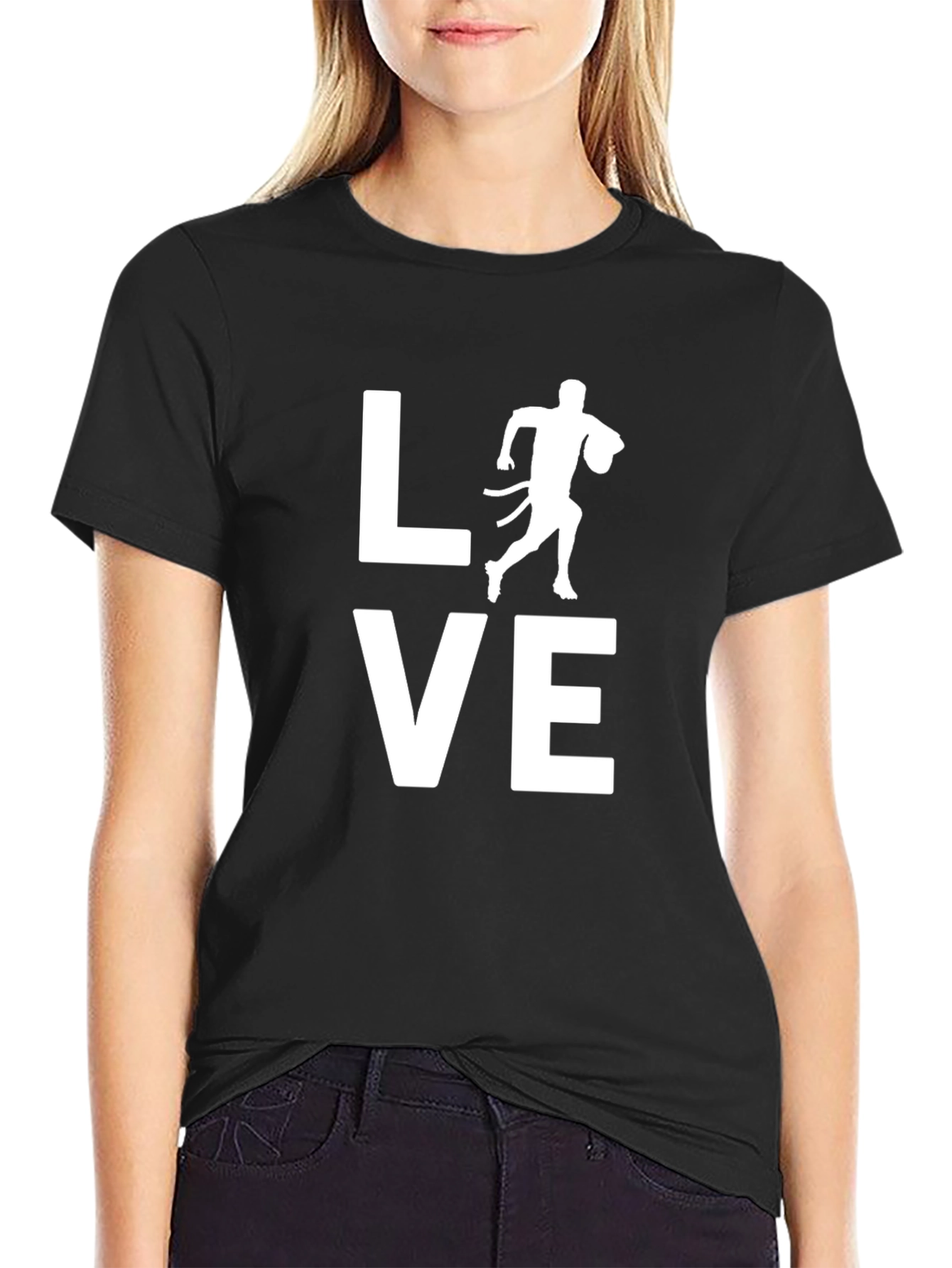 Black LOVE Flag Football Graphic T-Shirt view 2