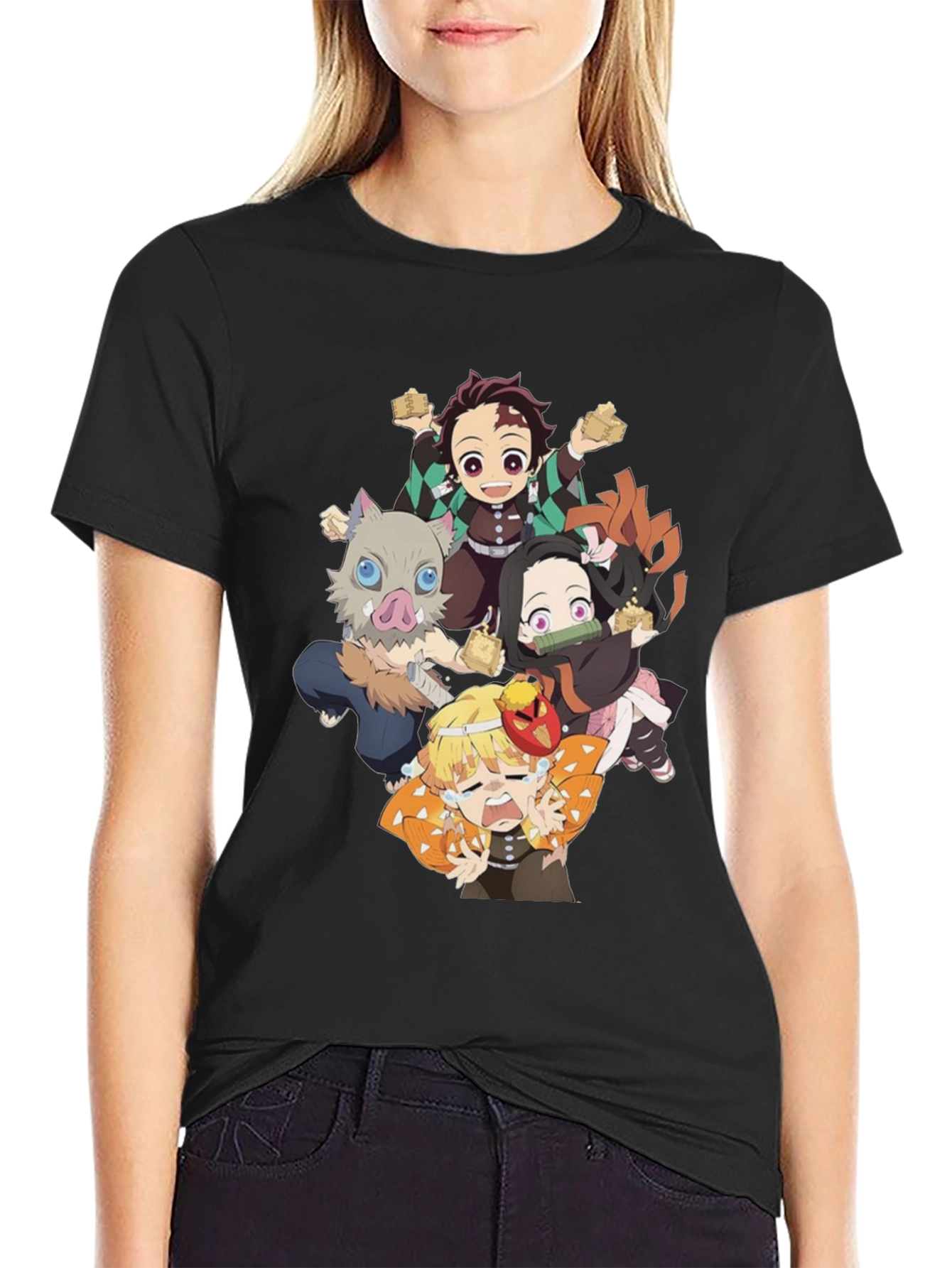 Black Anime Character Graphic Print Black T-Shirt view 2