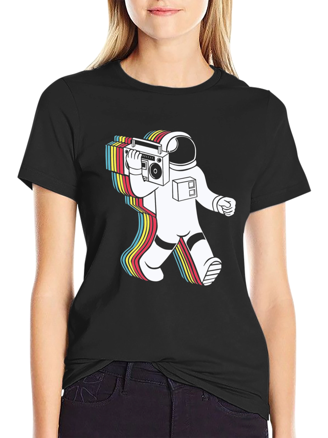 Black Retro Astronaut Boombox Graphic Tee - Black view 2