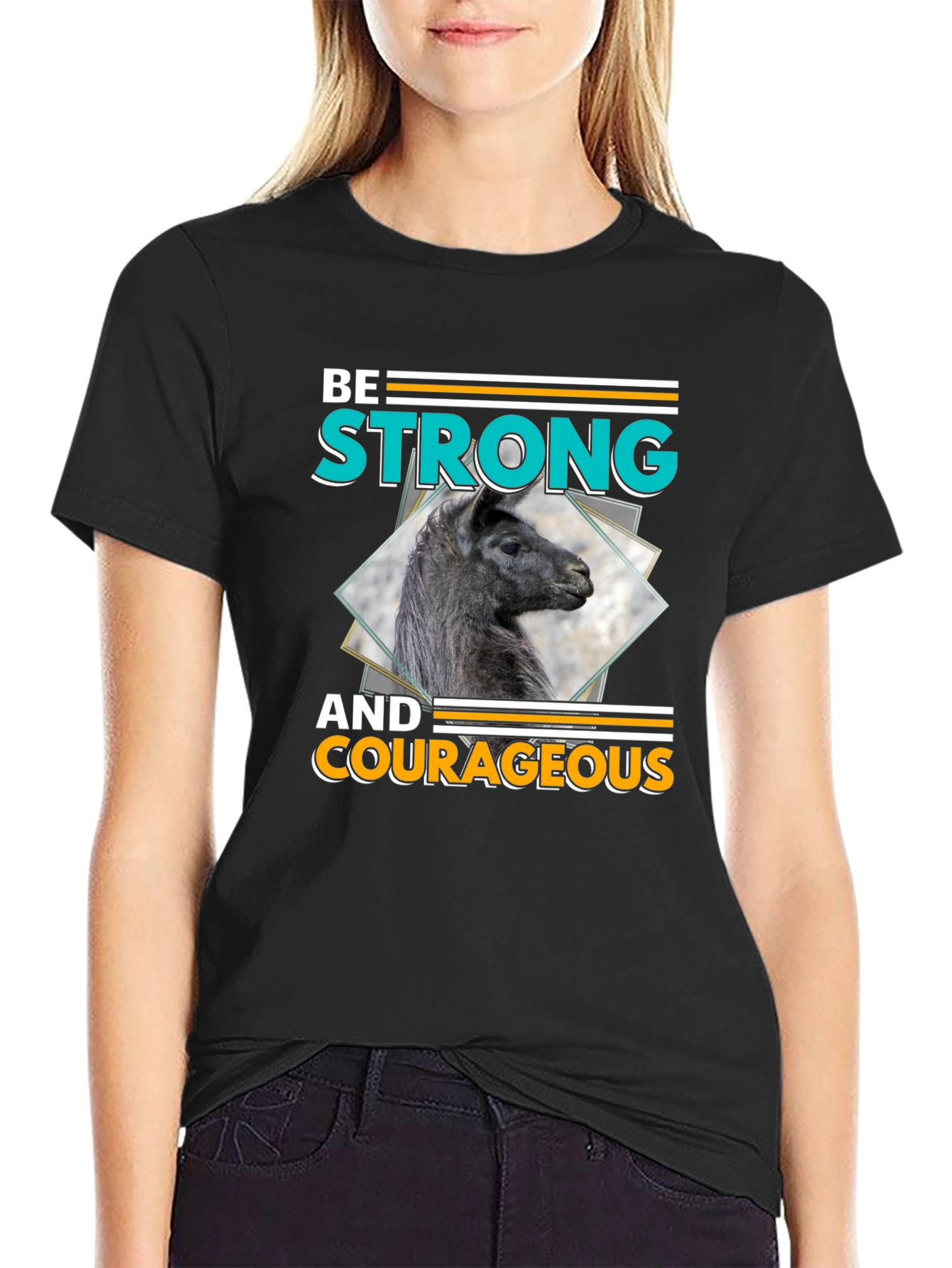 Black Be Strong & Courageous Llama Graphic T-Shirt view 2