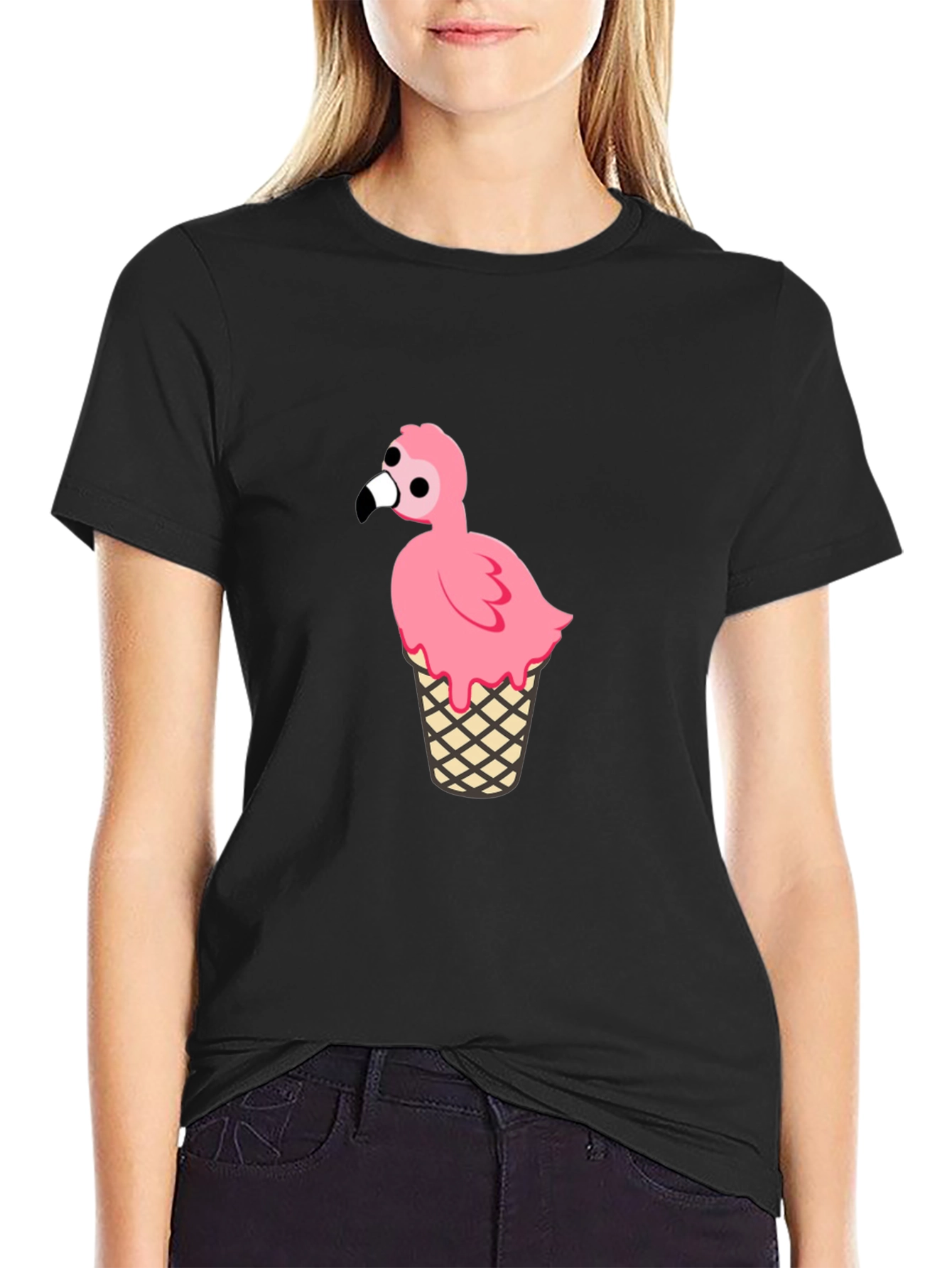 Black Flamingo Ice Cream Cone Graphic Tee view 2