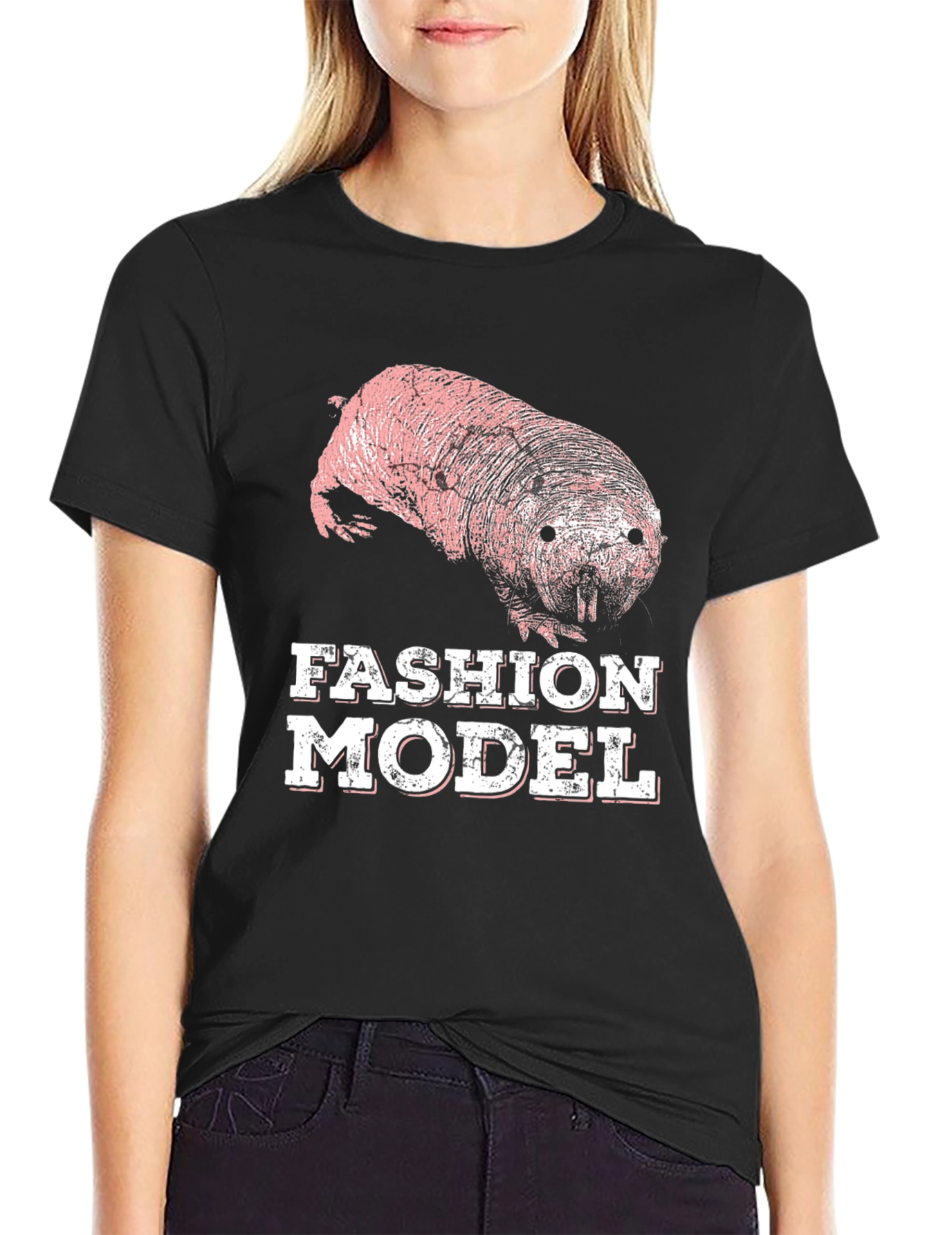 Black Naked Mole Rat Fashion Model T-Shirt view 2