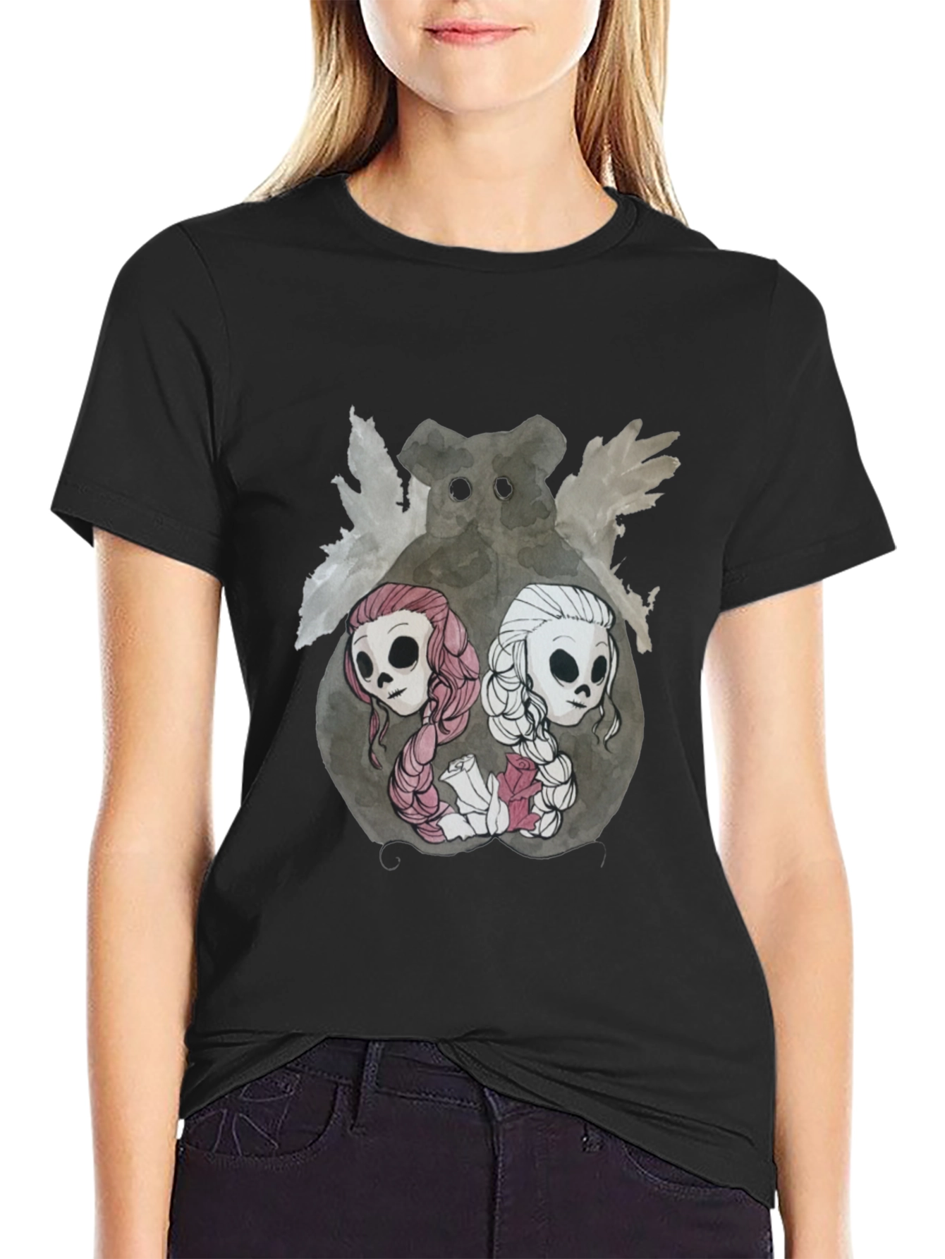 Black Gothic Skull & Bear T-Shirt view 2