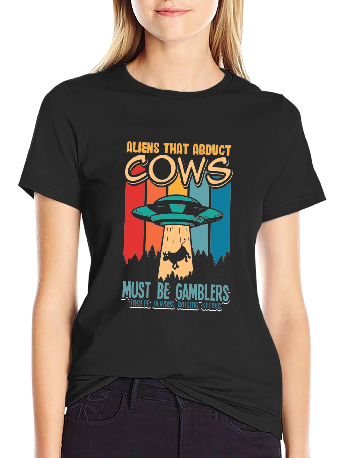 Aliens Abduct Cows Graphic Tee - 2