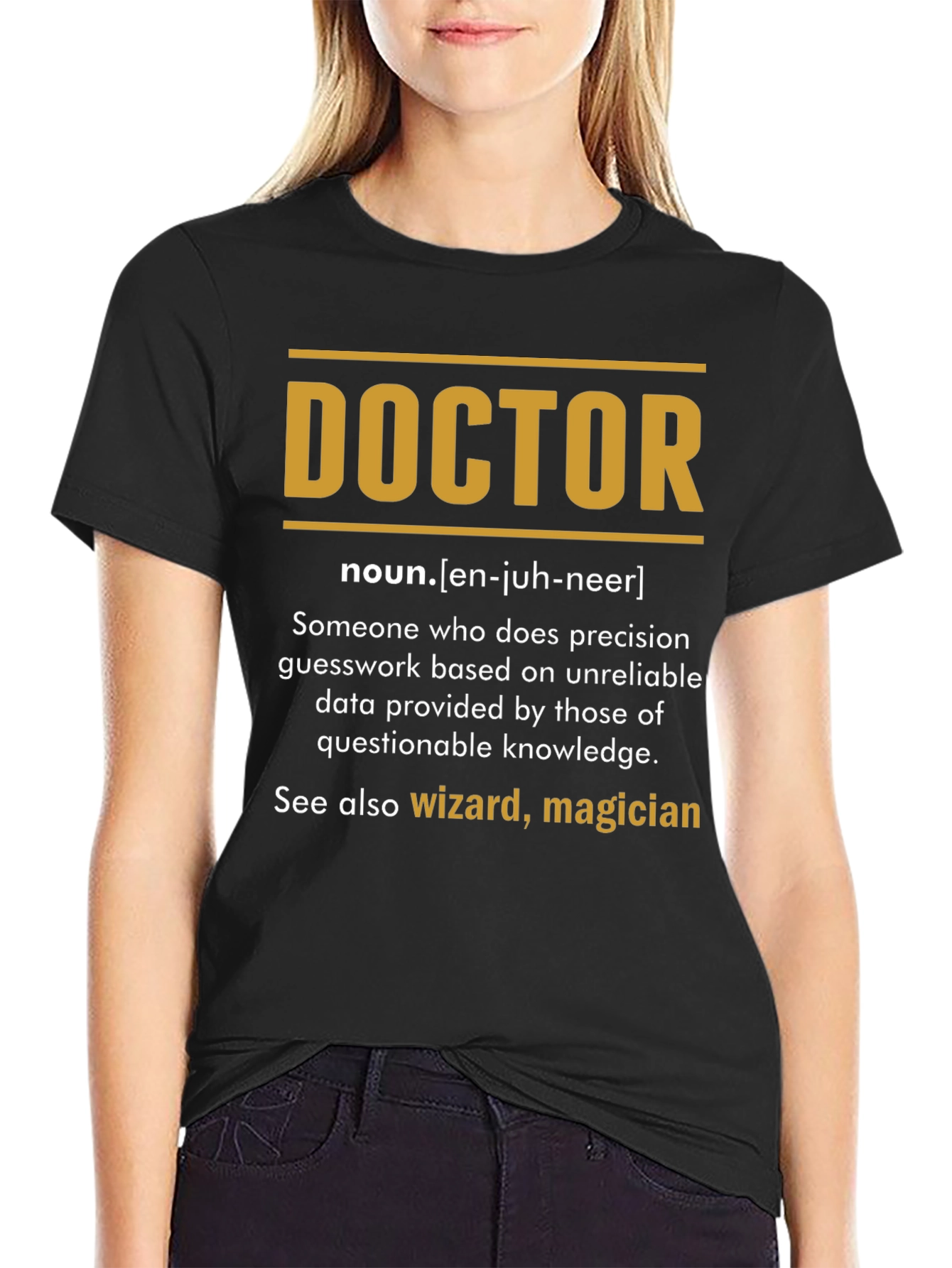 Black Doctor Definition T-Shirt - Funny Medical Profession Tee view 2