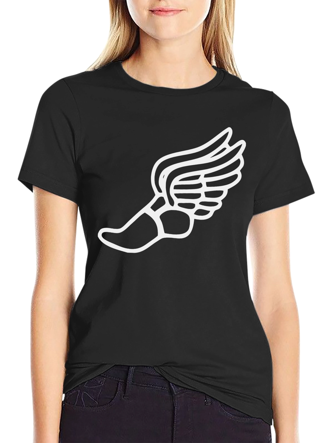 Black Winged Foot Graphic T-Shirt - Black Cotton Tee view 2