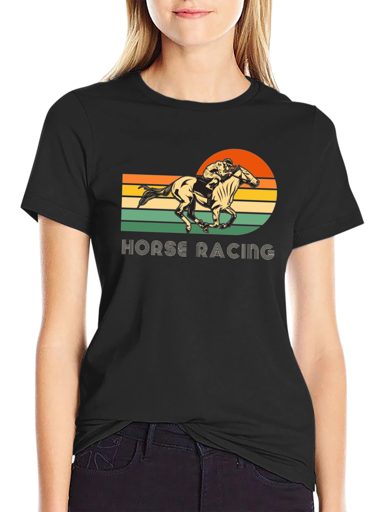 Black Vintage Horse Racing Graphic T-Shirt view 2