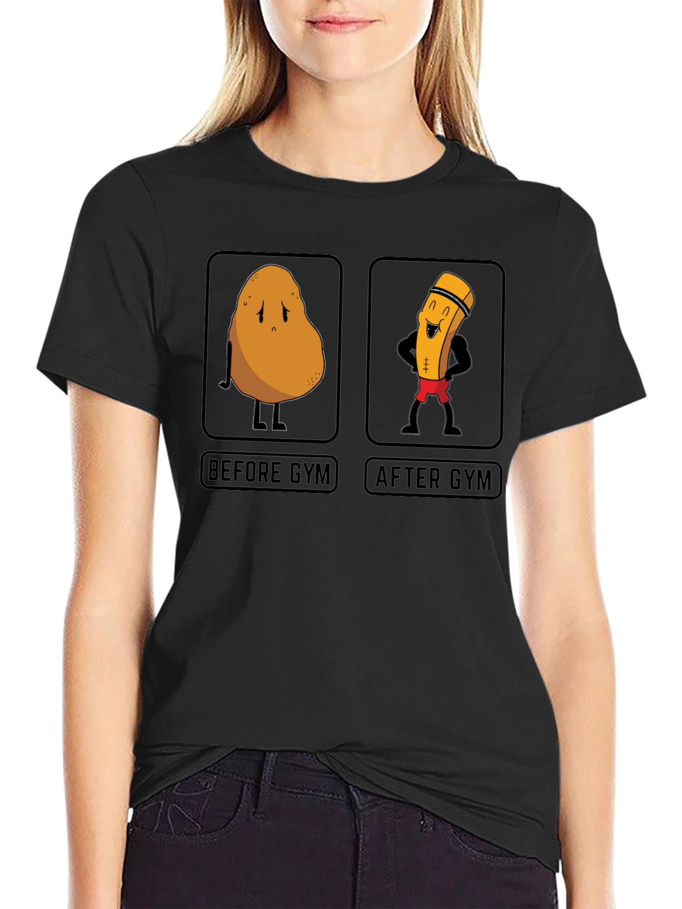 Black Funny Gym Potato T-Shirt view 2