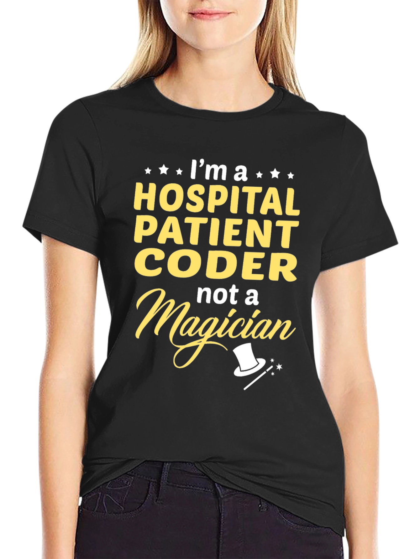 Black Hospital Patient Coder T-Shirt - Not a Magician view 2