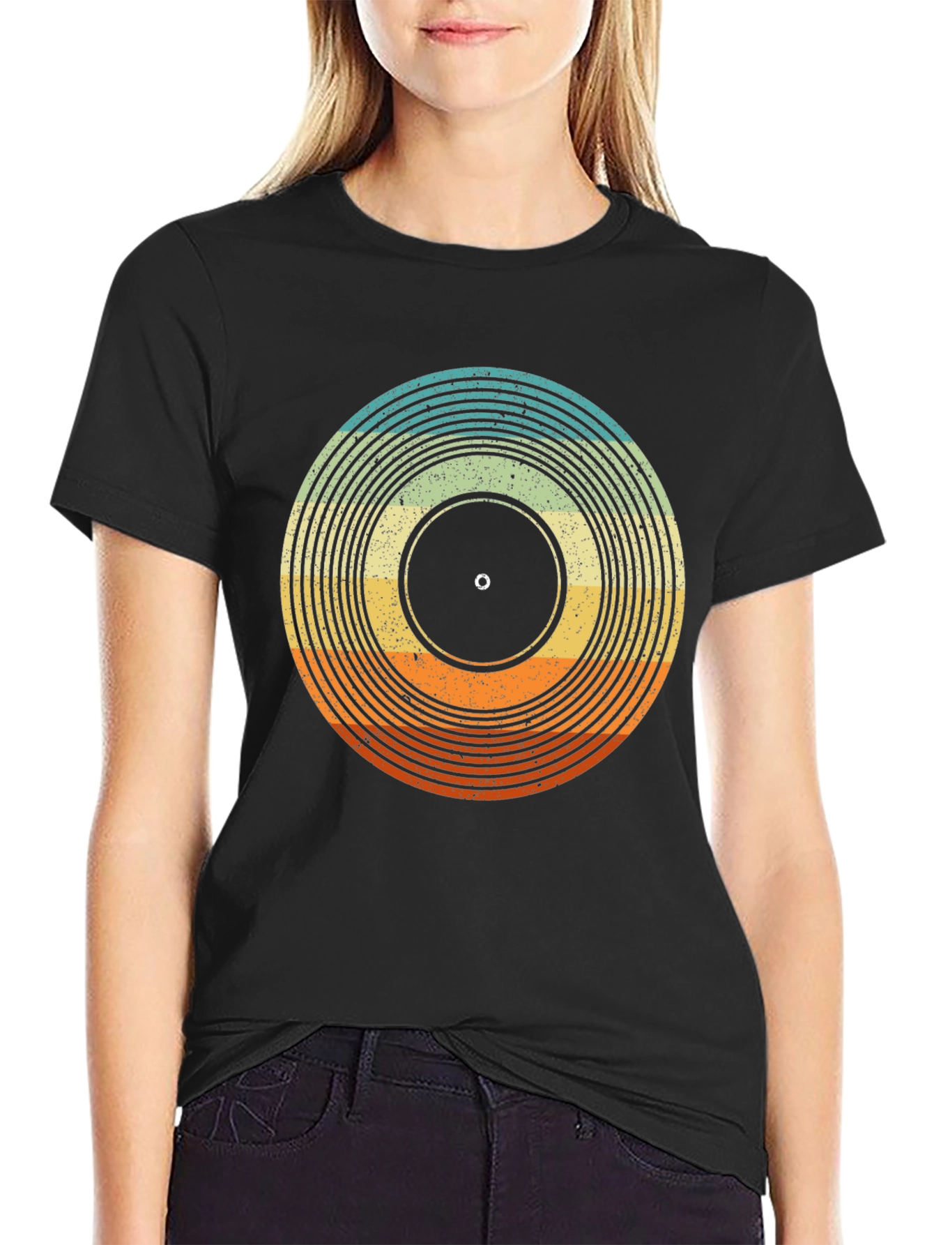 Black Retro Vinyl Record Graphic Tee - Vintage Style Music Lover Shirt view 2