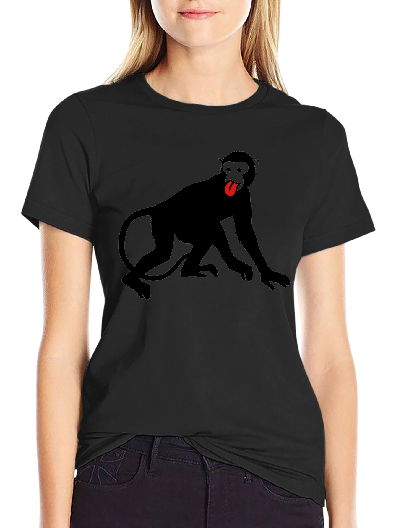 Black Monkey Tongue Out Graphic Tee - Black view 2