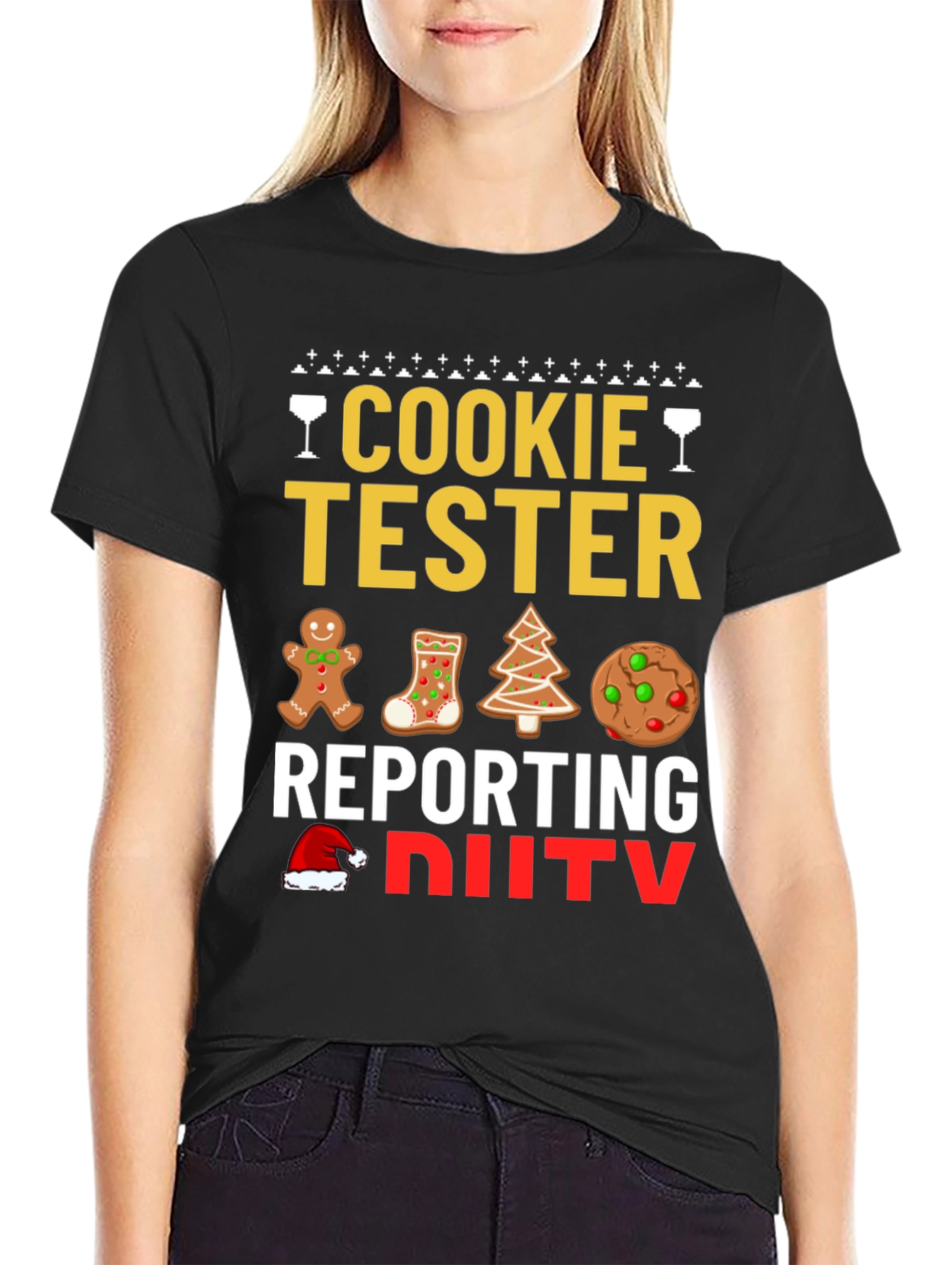 Black Cookie Tester Reporting for Duty Christmas T-Shirt view 2