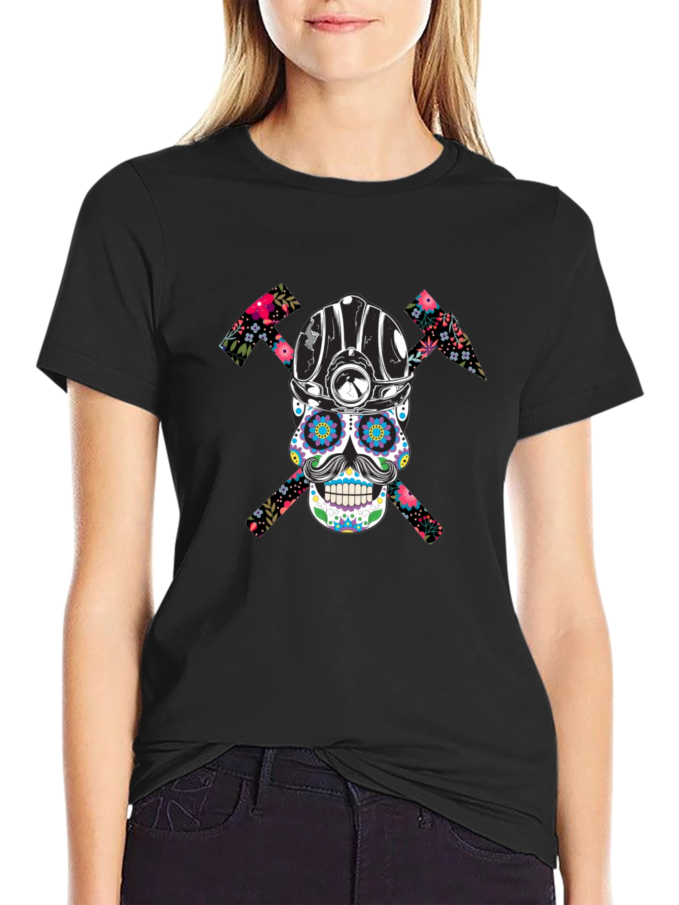 Black Sugar Skull Miner Graphic Tee view 2
