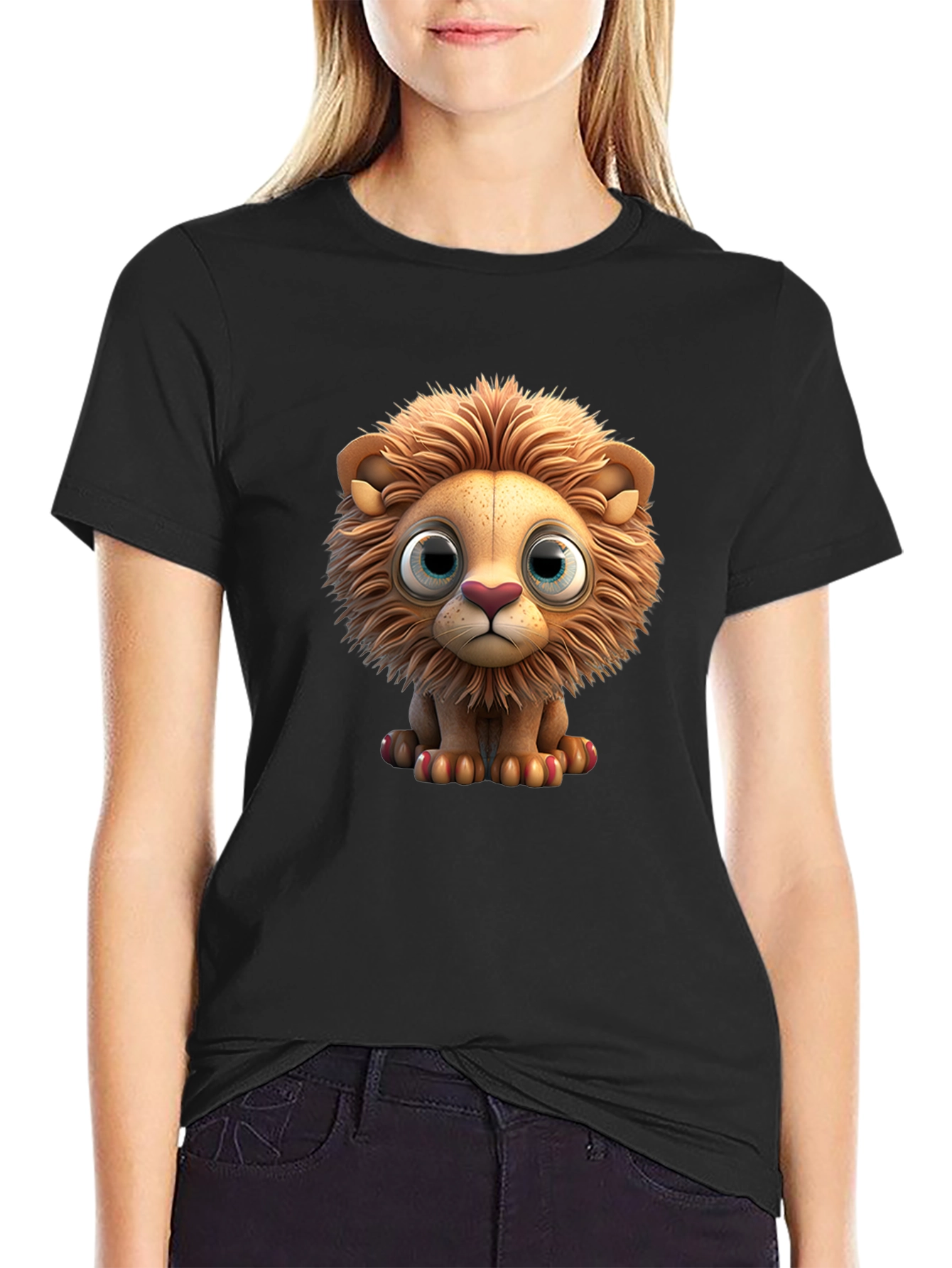 Black Cute Lion Graphic T-Shirt view 2