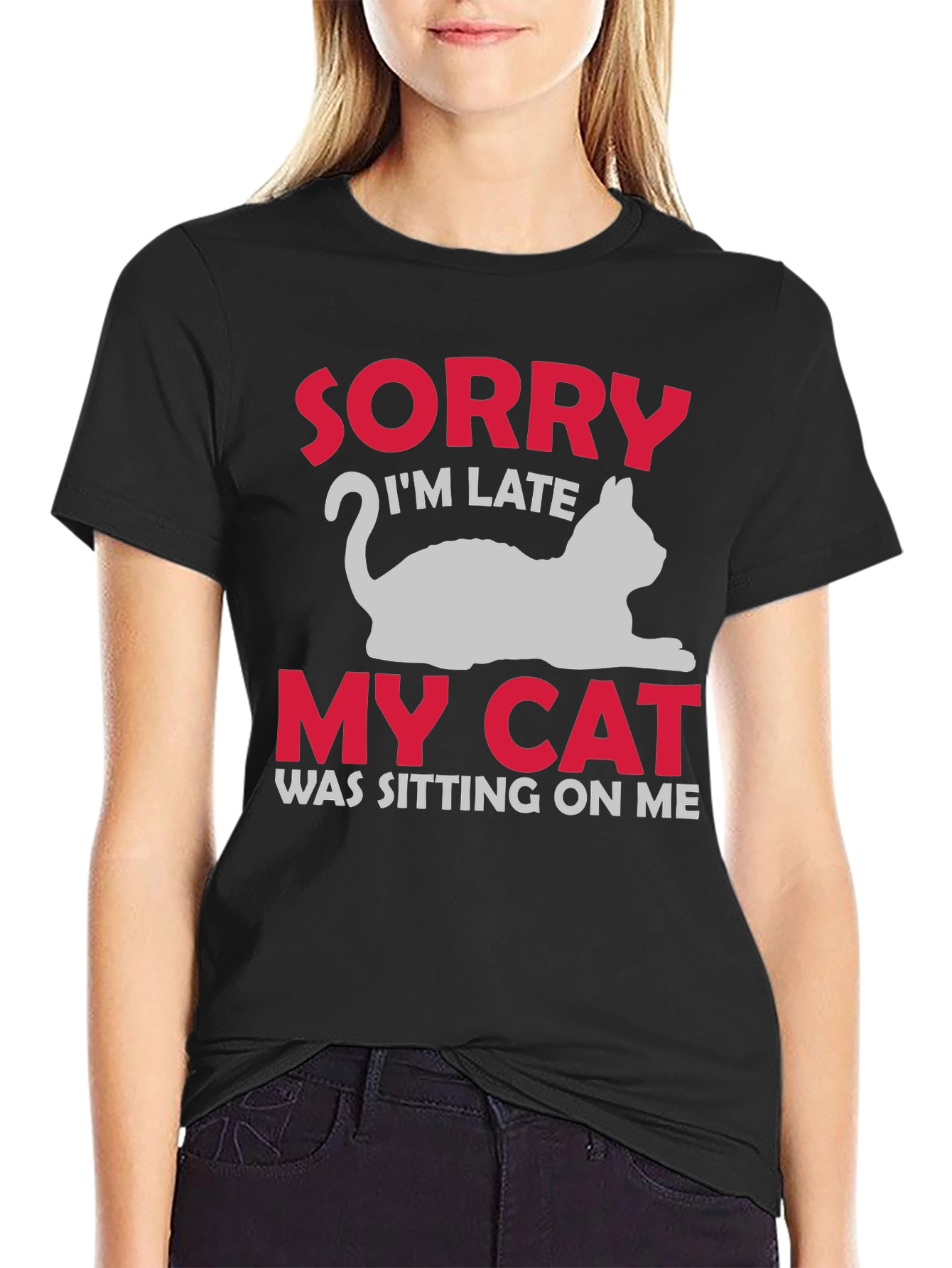 Black Sorry I'm Late My Cat T-Shirt view 2