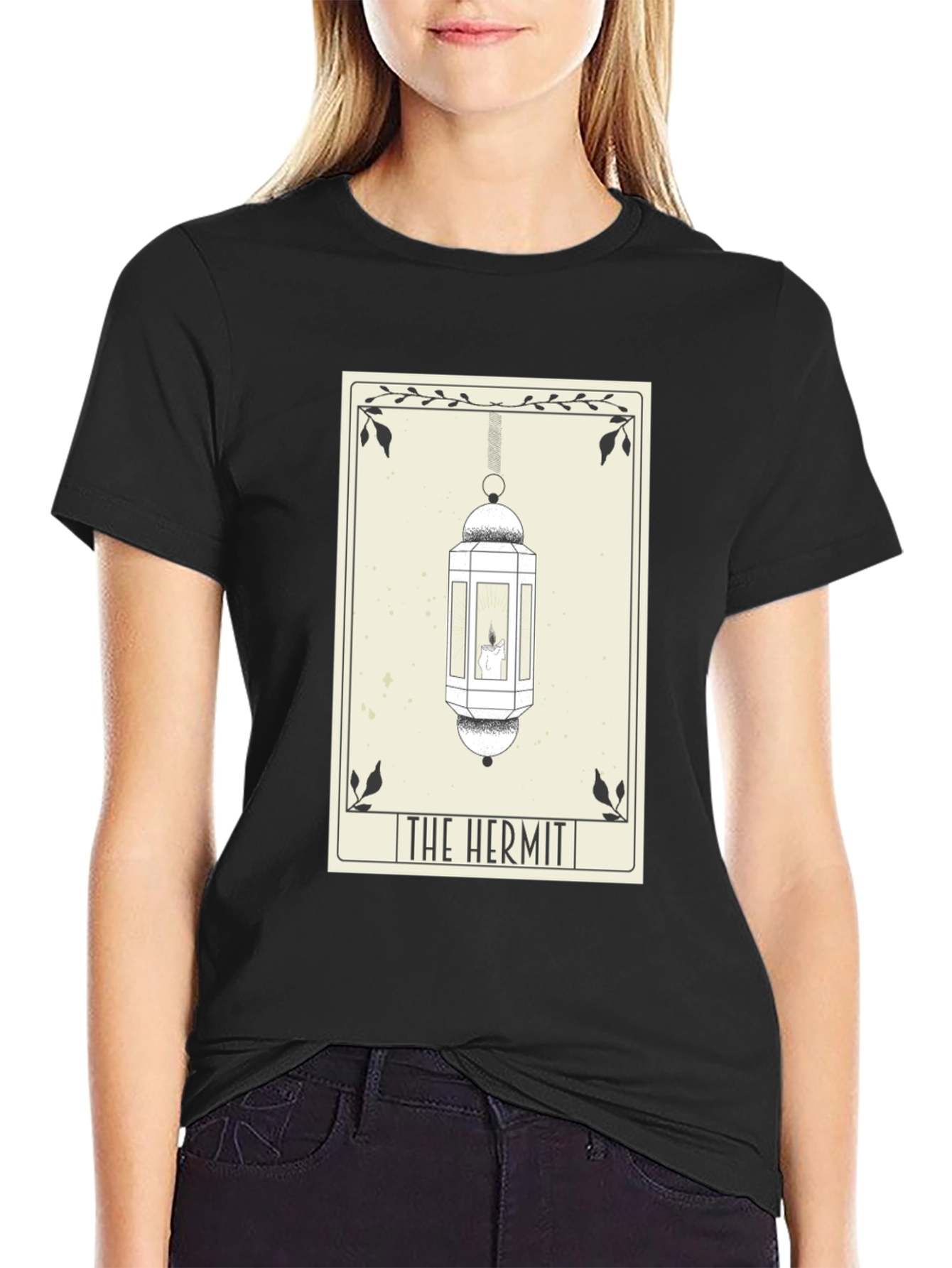 Black The Hermit Tarot Card T-Shirt - Occult Design view 2