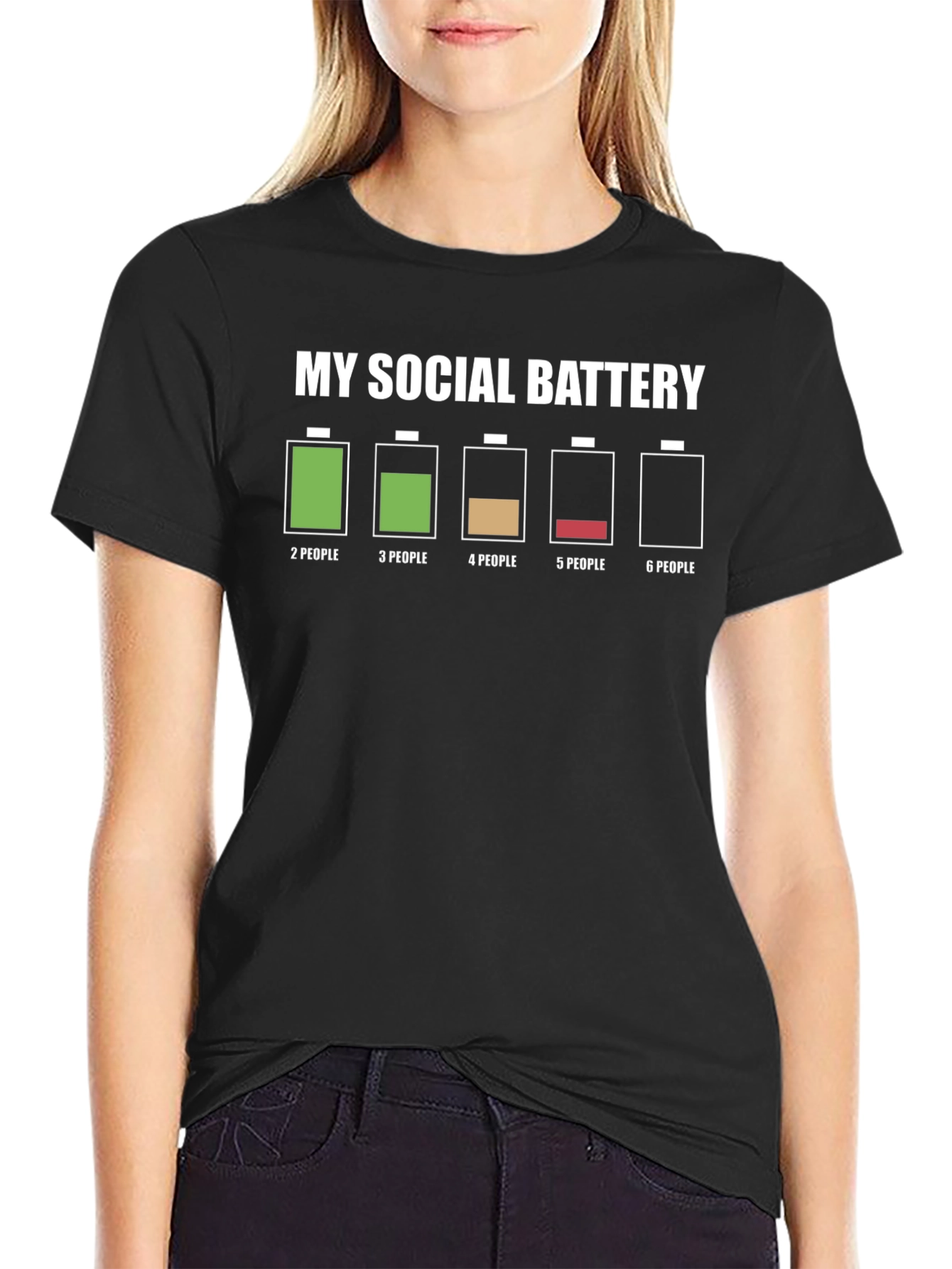 Black My Social Battery Graphic T-Shirt - Introvert Humor Tee view 2