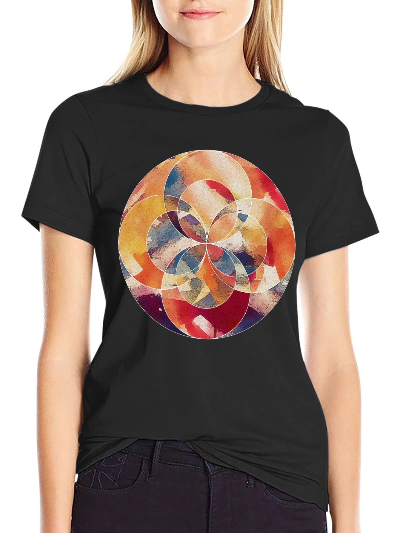 Black Abstract Watercolor Circle Graphic T-Shirt view 2
