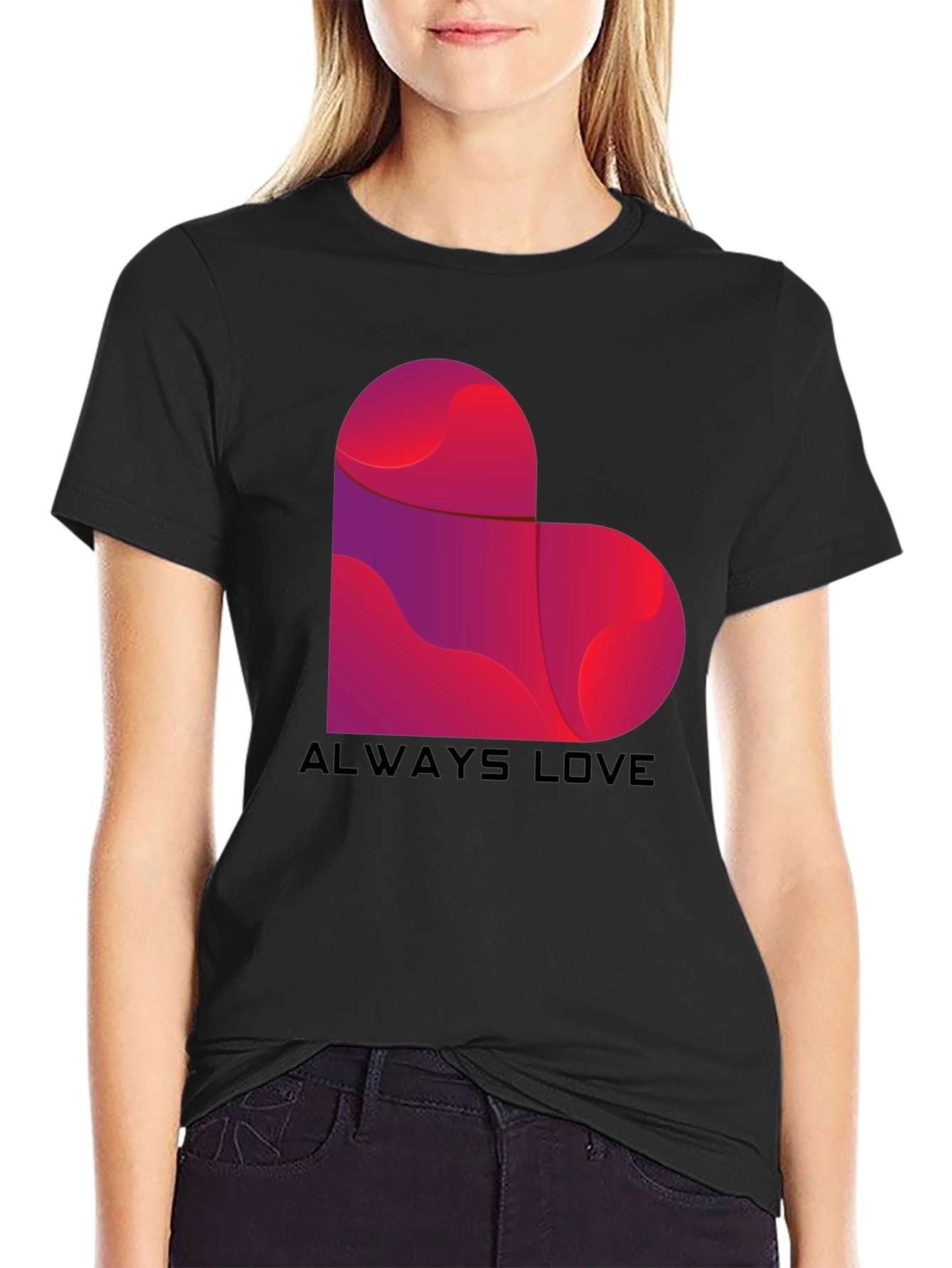 Black Always Love Heart Graphic Tee - Black view 2