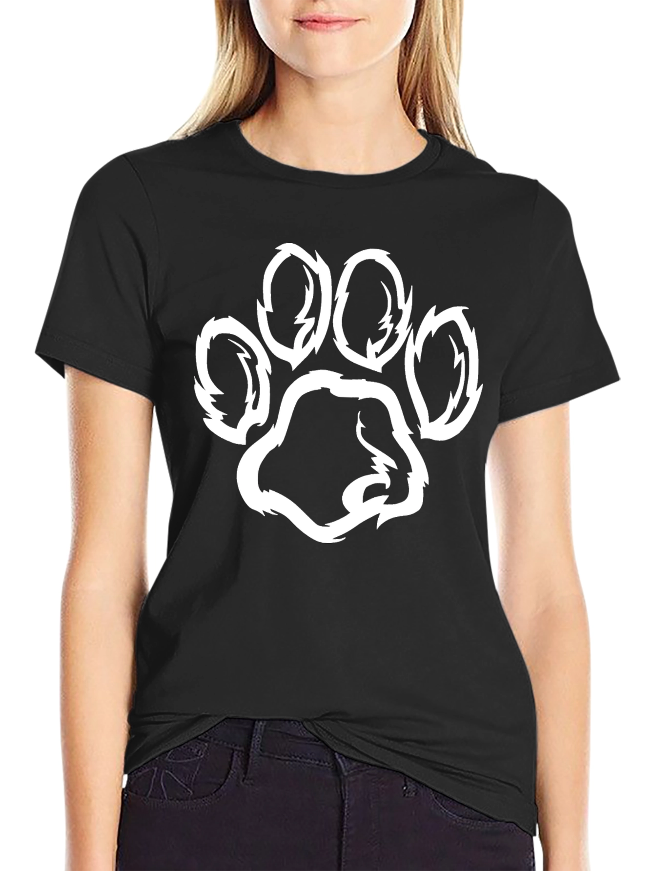 Black Black T-Shirt with Paw Print Graphic view 2
