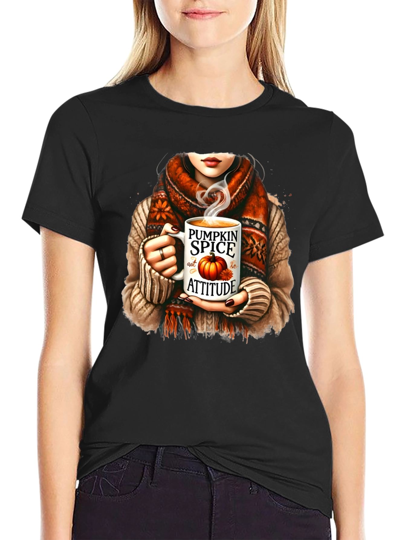 Black Pumpkin Spice Attitude T-Shirt Fall Graphic Tee view 2