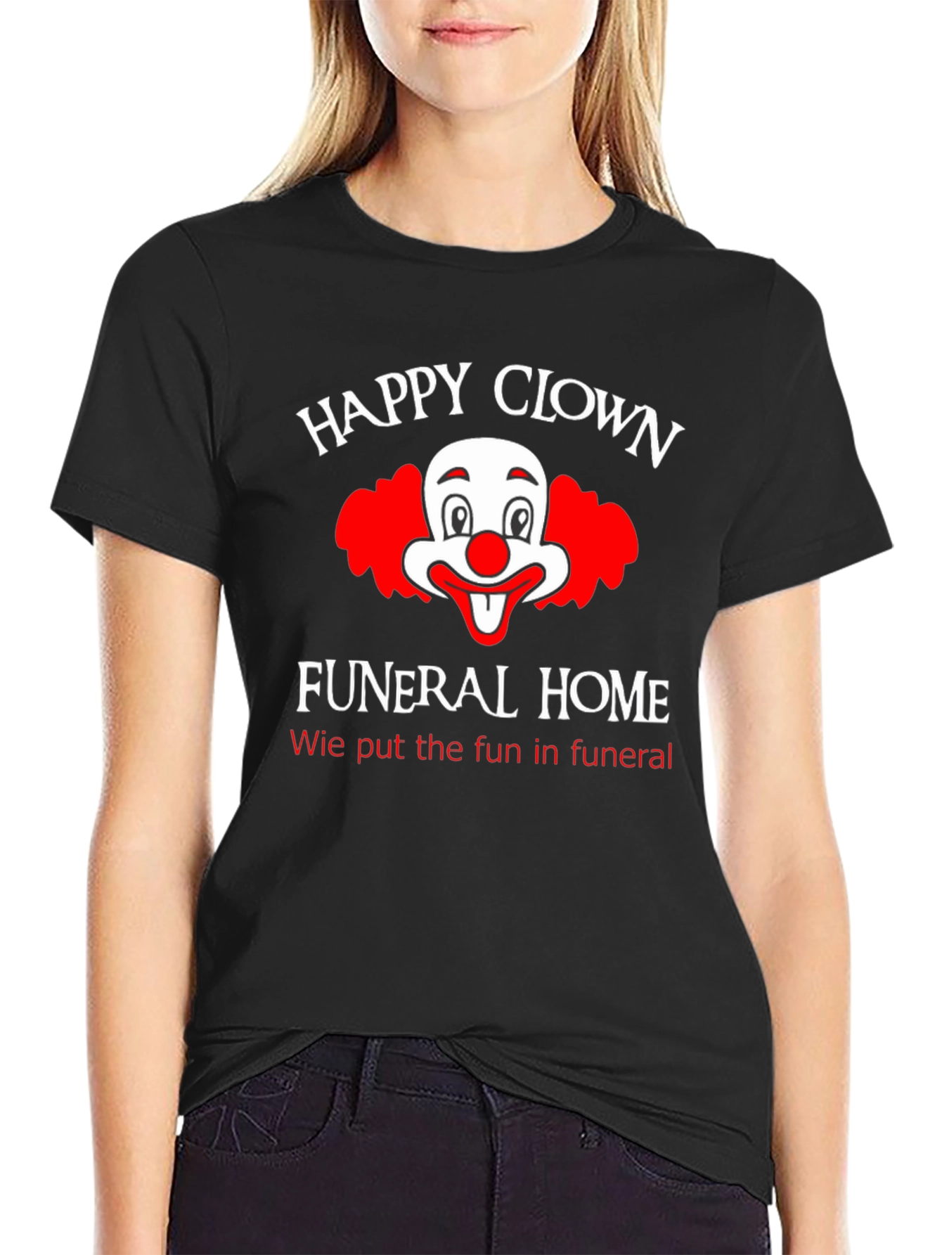 Black Happy Clown Funeral Home T-Shirt view 2