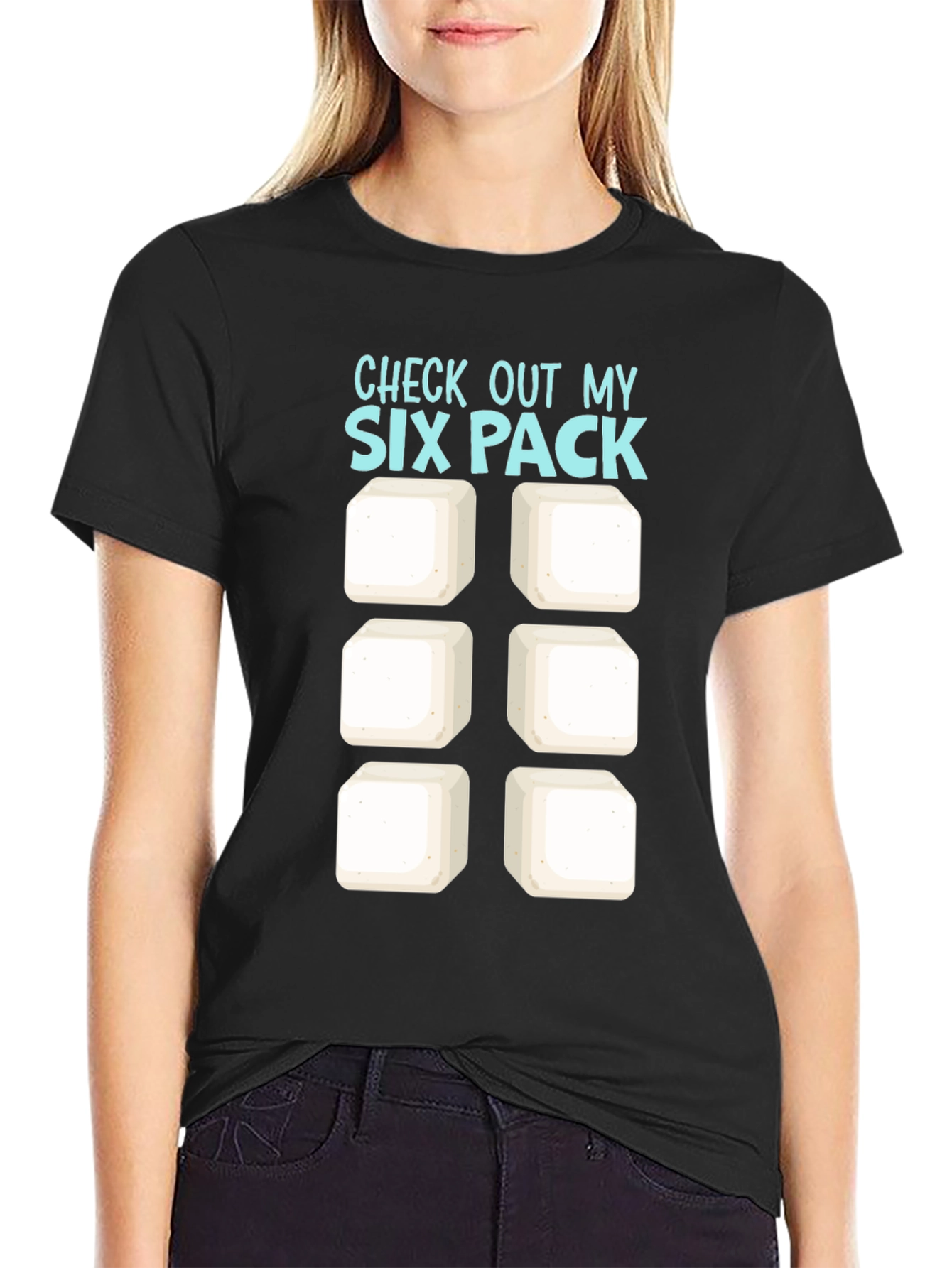Black Check Out My Six Pack T-Shirt - Funny Abs Tee view 2