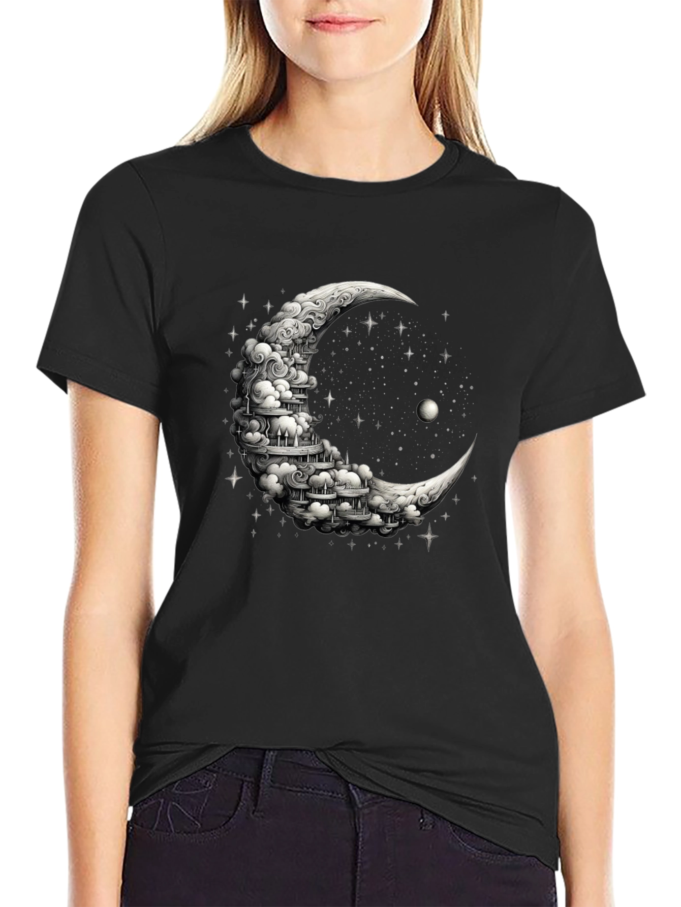 Black Celestial Crescent T-Shirt view 2