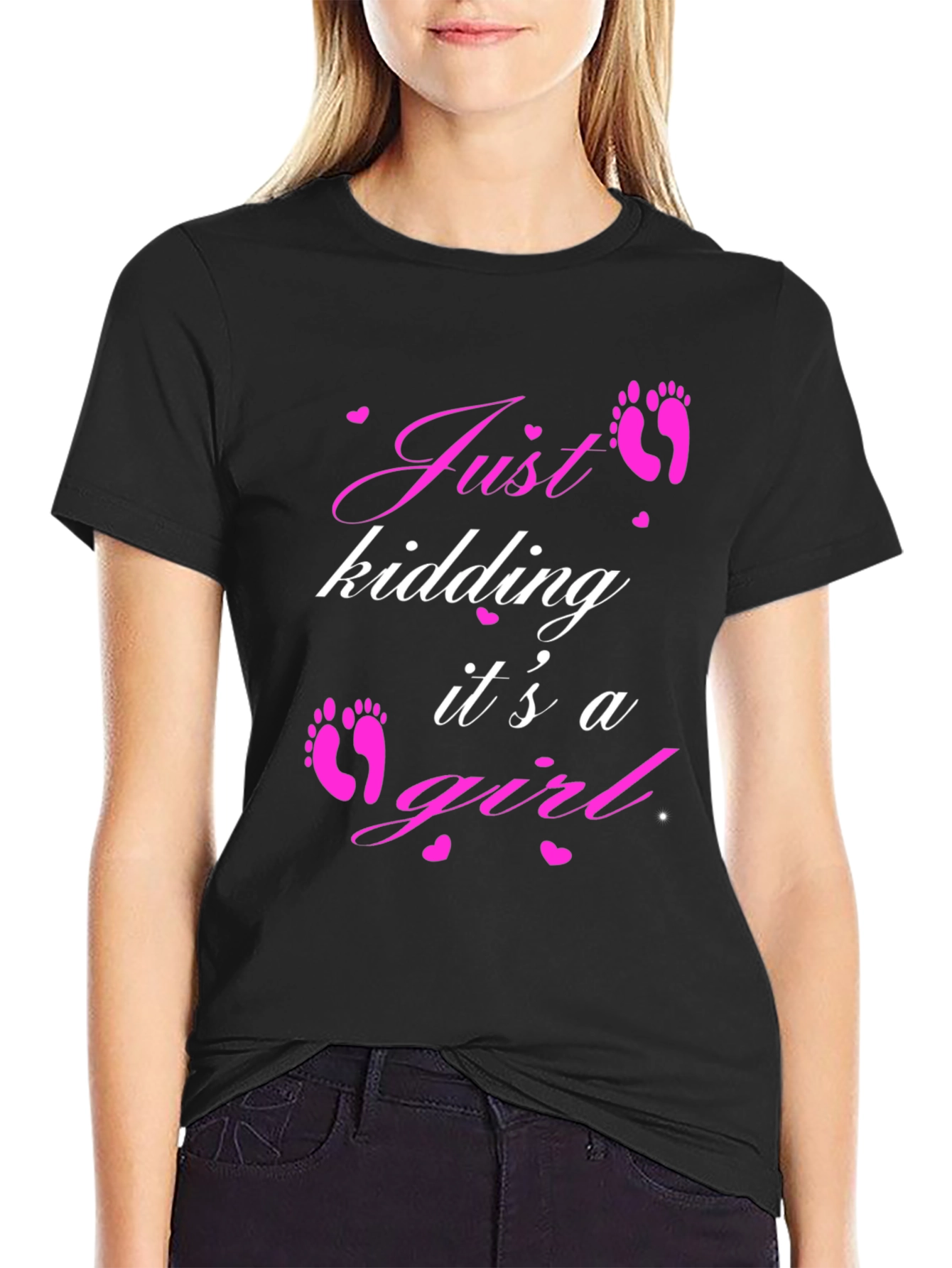 Black Just Kidding It's a Girl T-Shirt view 2