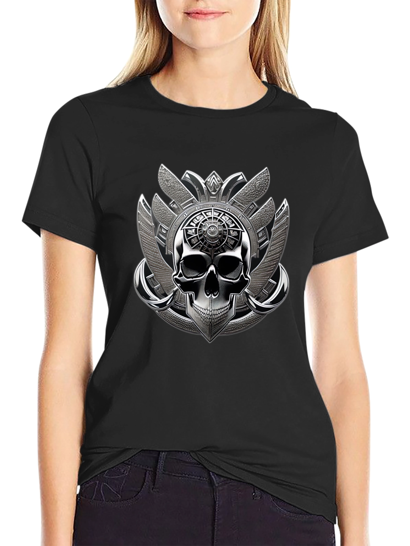 Black Skull Emblem Graphic Tee - Black view 2