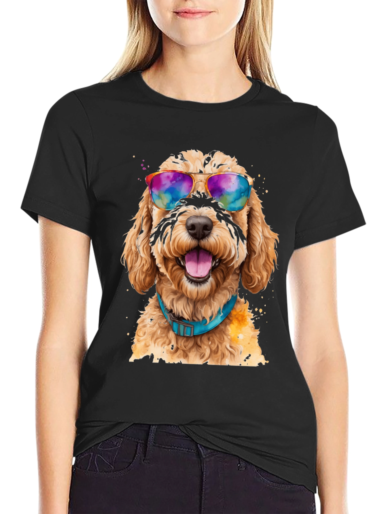 Black Dog with Sunglasses Graphic Tee - Cool Comfort view 2