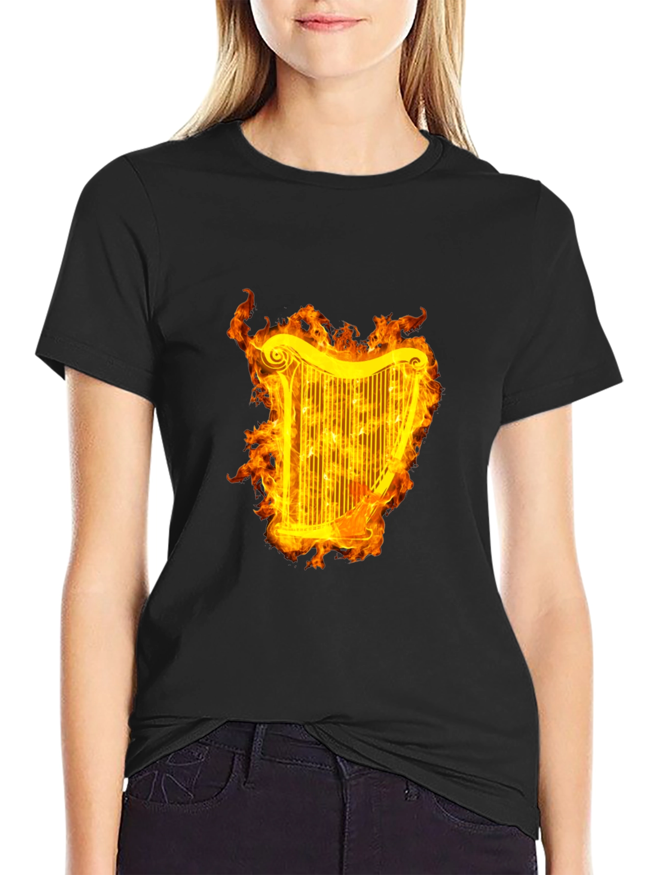 Fiery Harp Graphic Tee - Black Cotton Comfort - 2