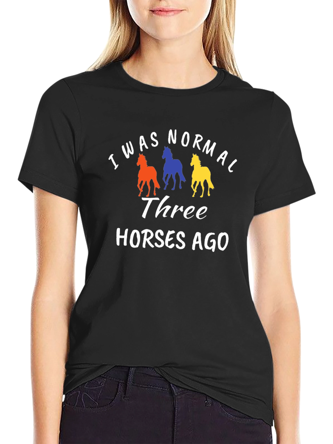 Black Funny "I Was Normal Three Horses Ago" T-Shirt view 2
