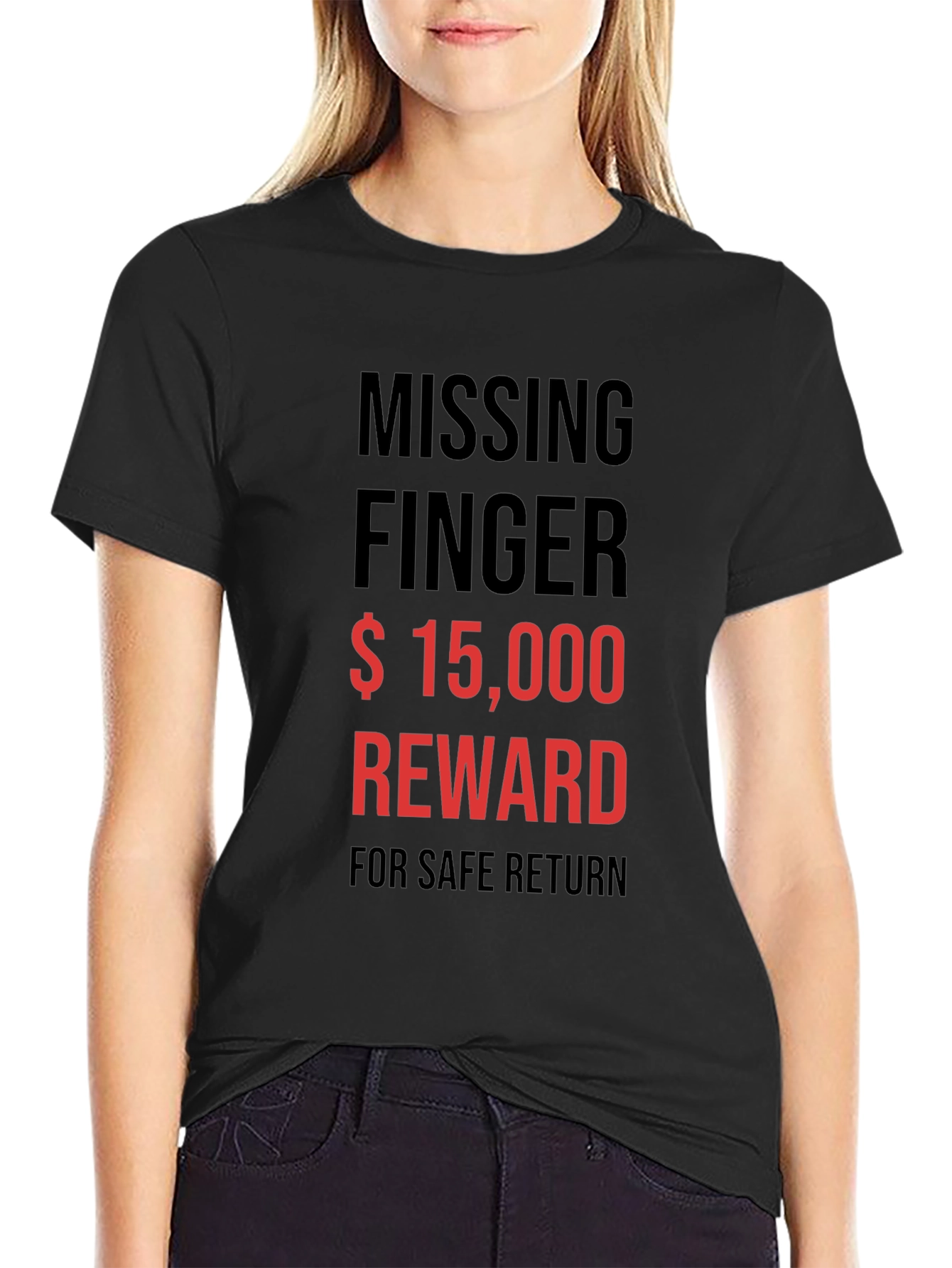 Black Missing Finger Reward Tee - Funny Statement T-Shirt view 2