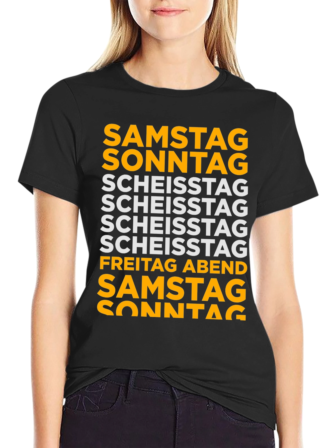 Black Funny German Days of the Week T-Shirt view 2