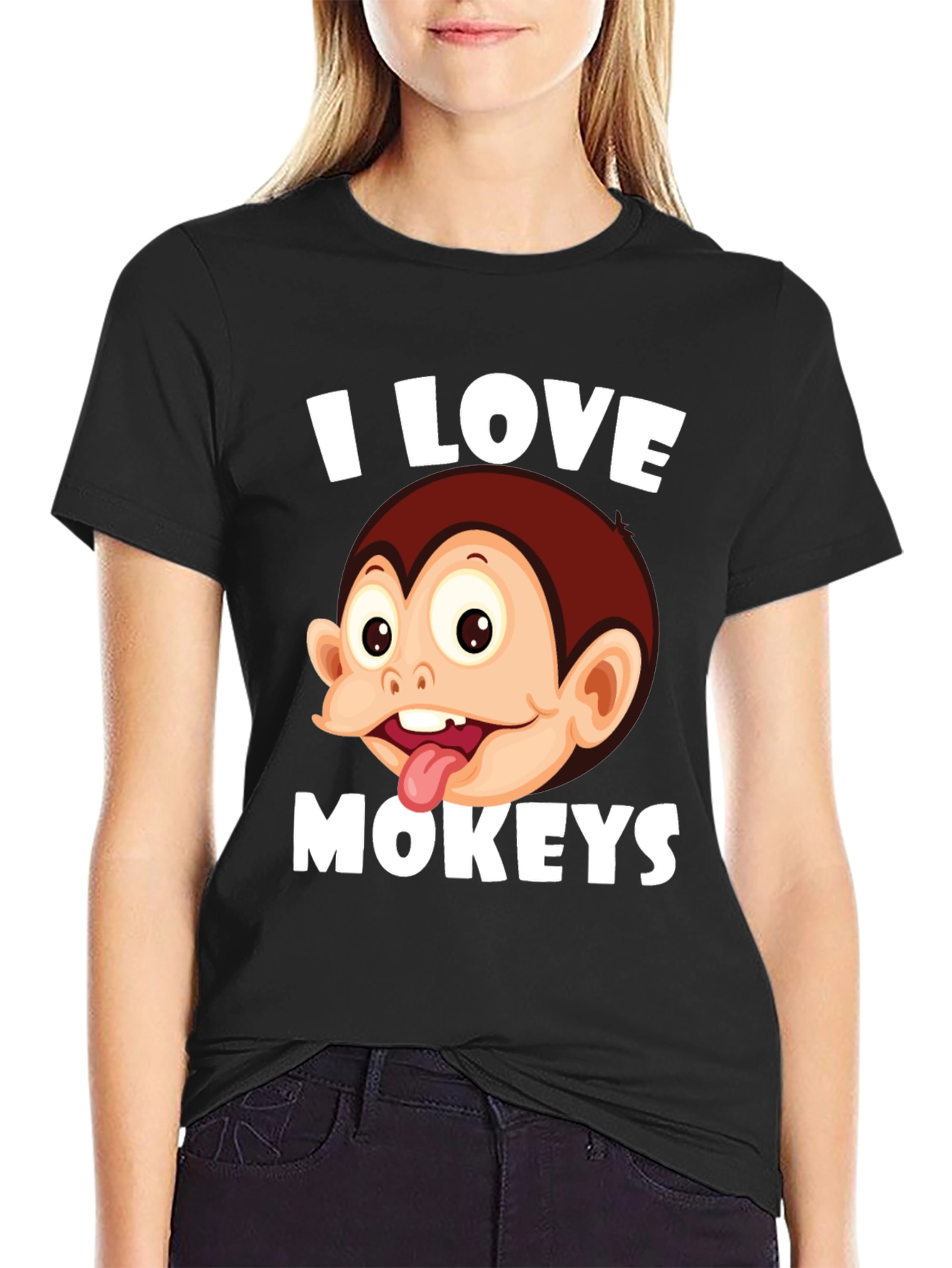 Black I Love Monkeys Graphic Tee - Novelty Design view 2
