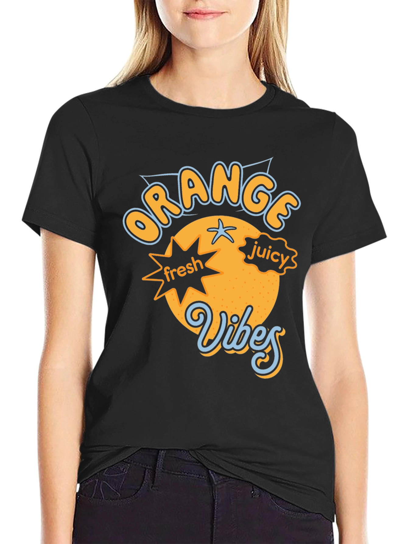 Black Orange Vibes Graphic Tee - Fresh & Fun view 2