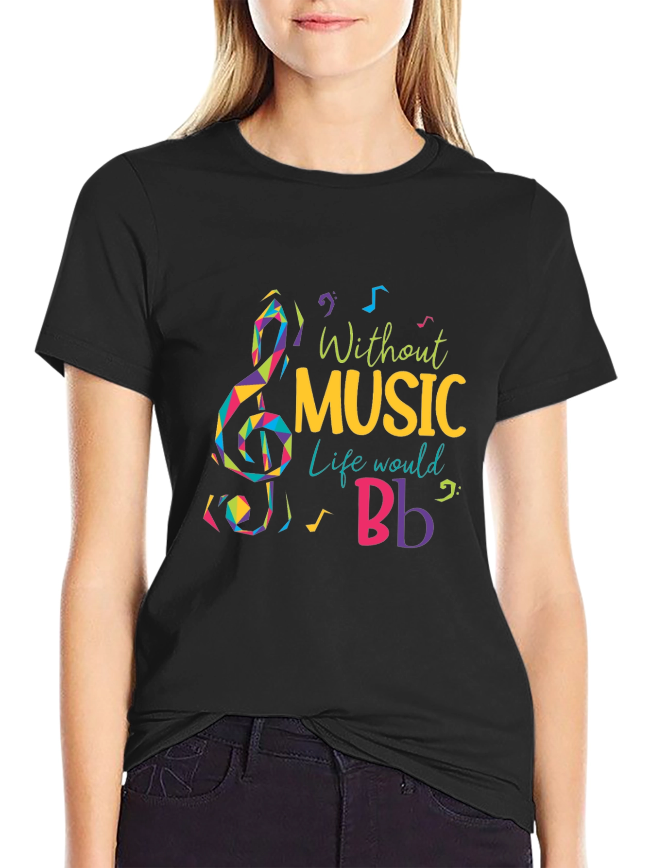 Black Without Music Life Would B Flat T-Shirt view 2