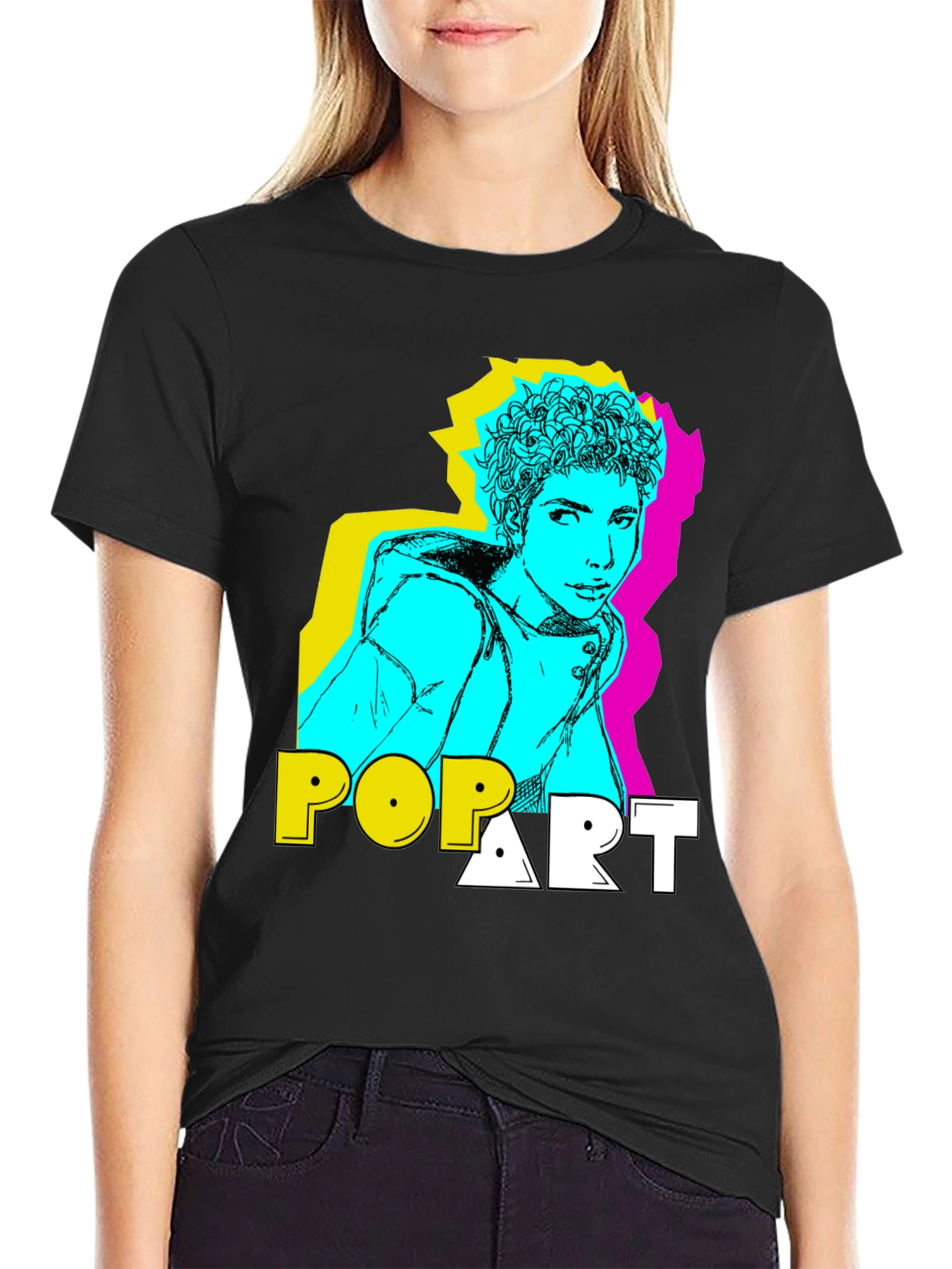 Black Pop Art Style Graphic T-Shirt view 2