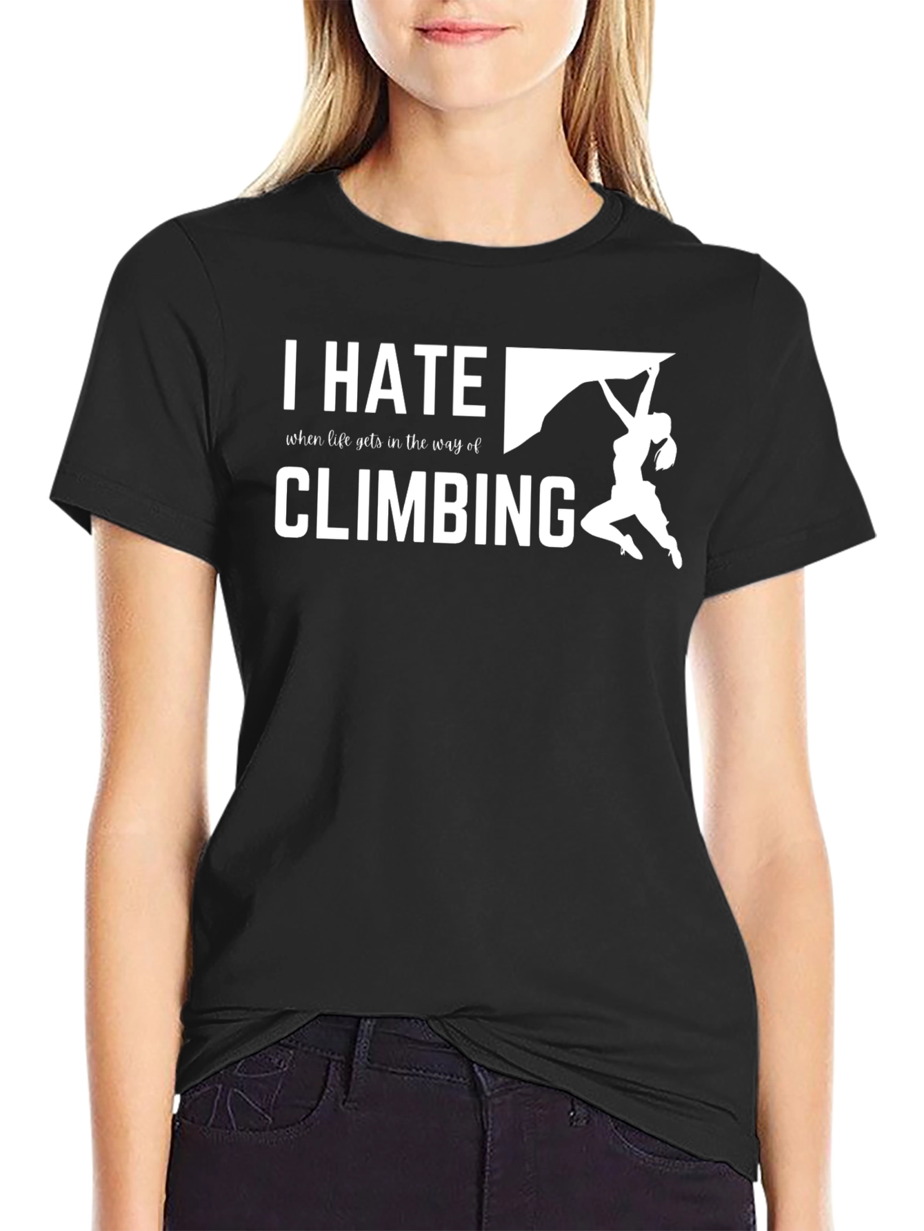 Black I Hate Climbing T-Shirt - Funny Climber Tee view 2