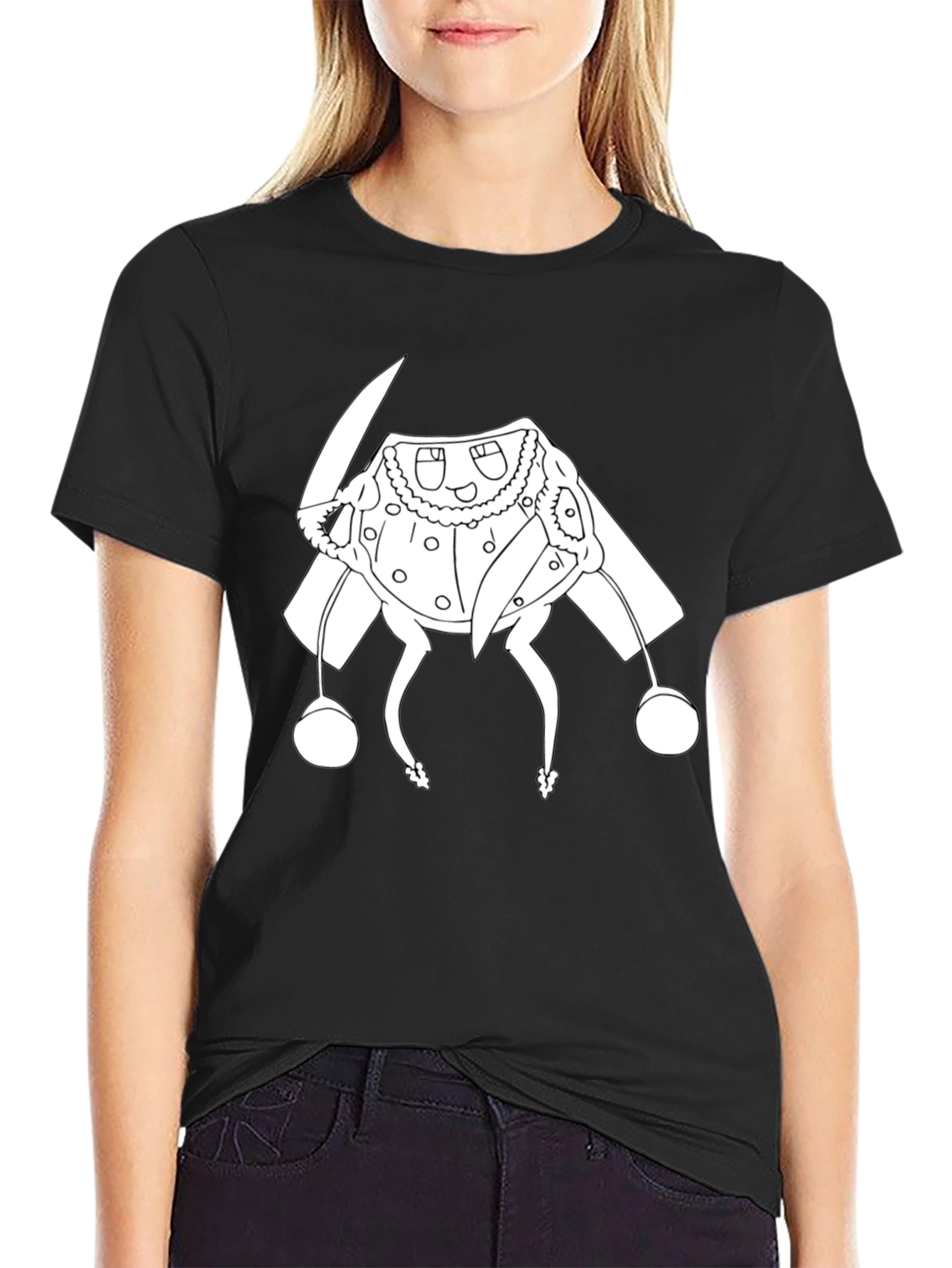 Black Black T-Shirt with Cartoon Character view 2