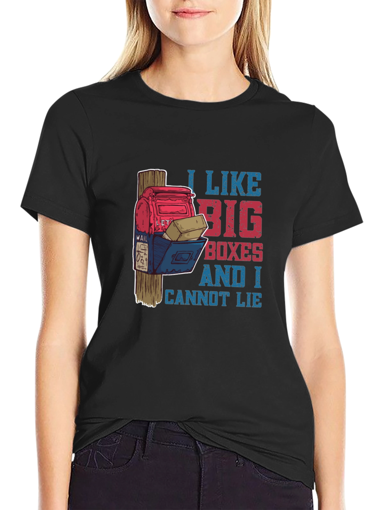Black Funny Mailbox T-Shirt: I Like Big Boxes view 2